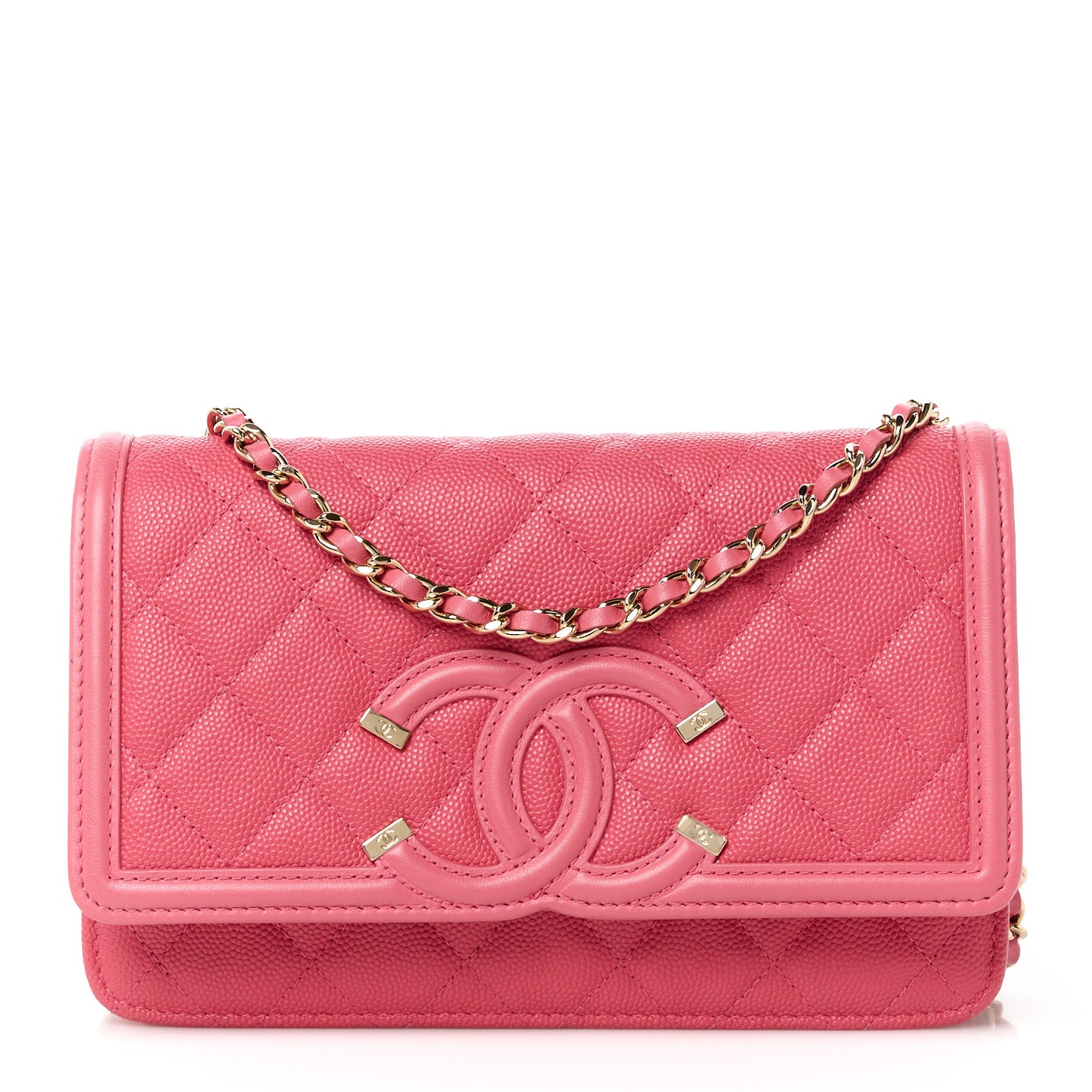 Caviar Quilted CC Filigree Wallet On Chain WOC Pink