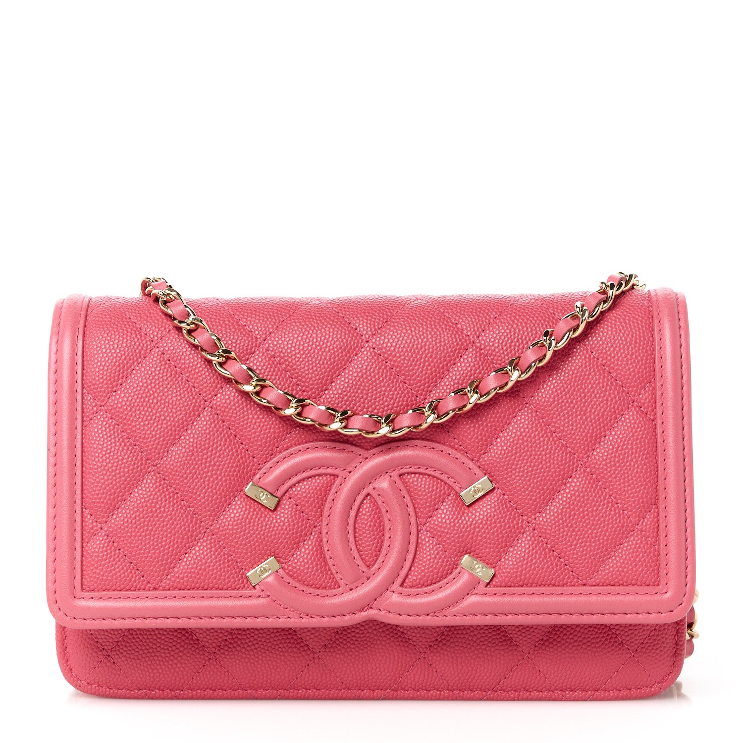 Chanel Caviar Quilted CC Filigree Wallet On Chain WOC Pink 1 of 11