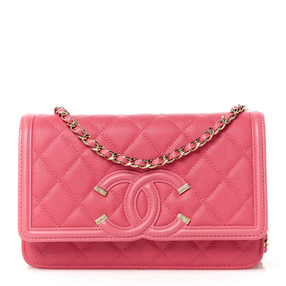 Chanel Caviar Quilted CC Filigree Wallet On Chain WOC Pink 1 of 11