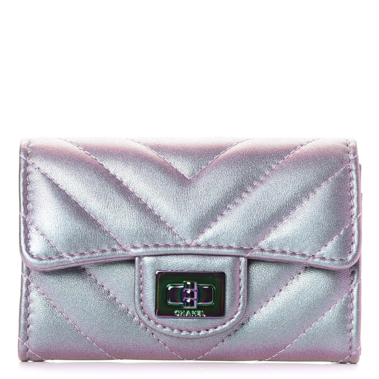 Iridescent Lambskin Chevron Quilted Reissue Card Holder Light Purple