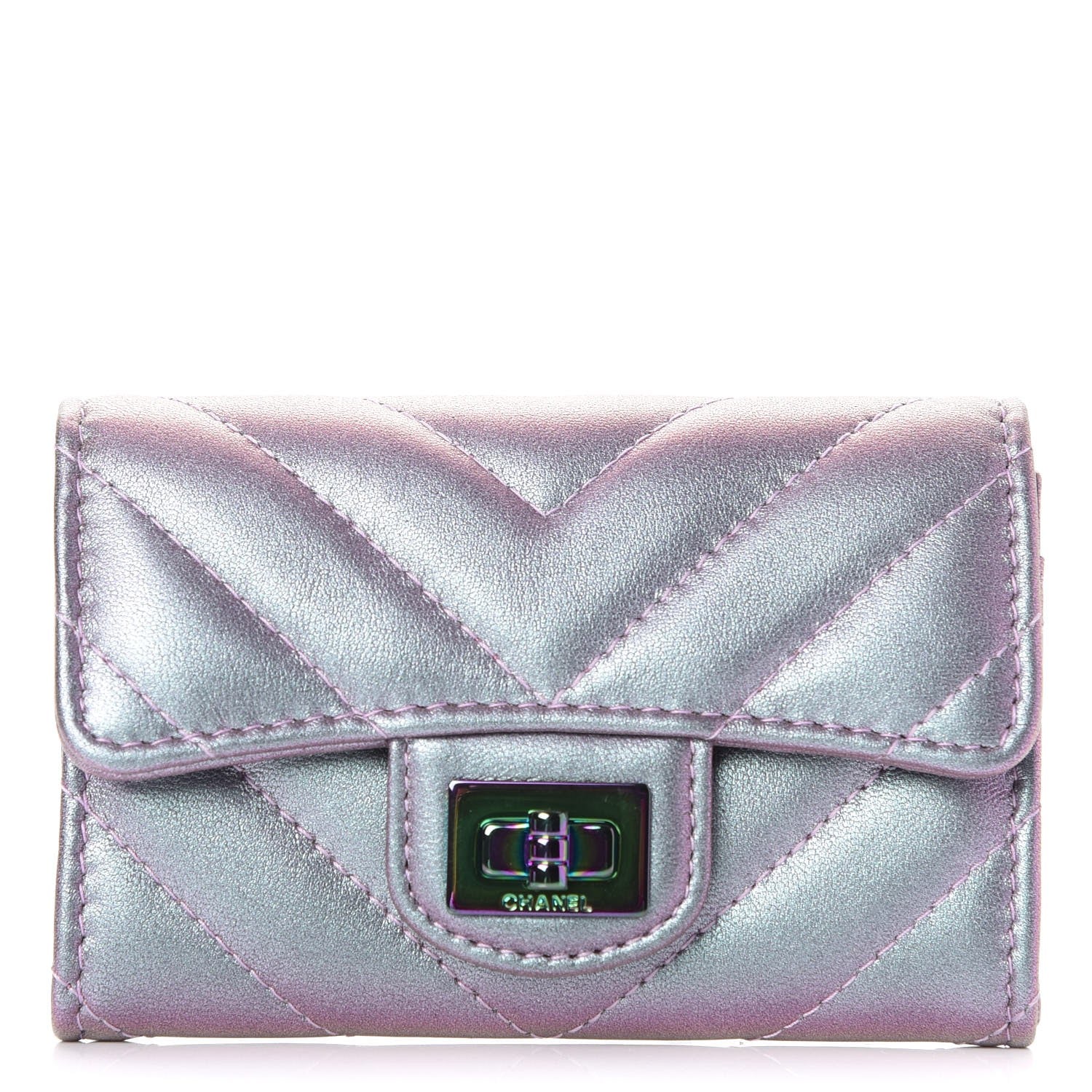 Chanel Iridescent Lambskin Chevron Quilted Reissue Card Holder Light Purple 1 of 9