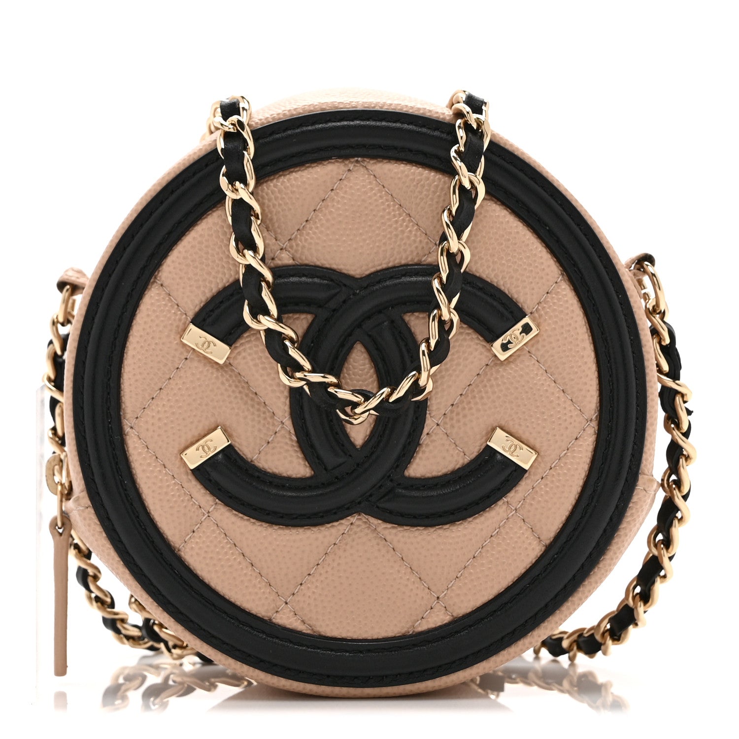 Chanel Caviar Quilted Round Filigree Crossbody Beige Black 1 of 10