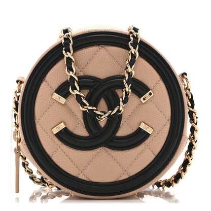 Chanel Caviar Quilted Round Filigree Crossbody Beige Black 1 of 10