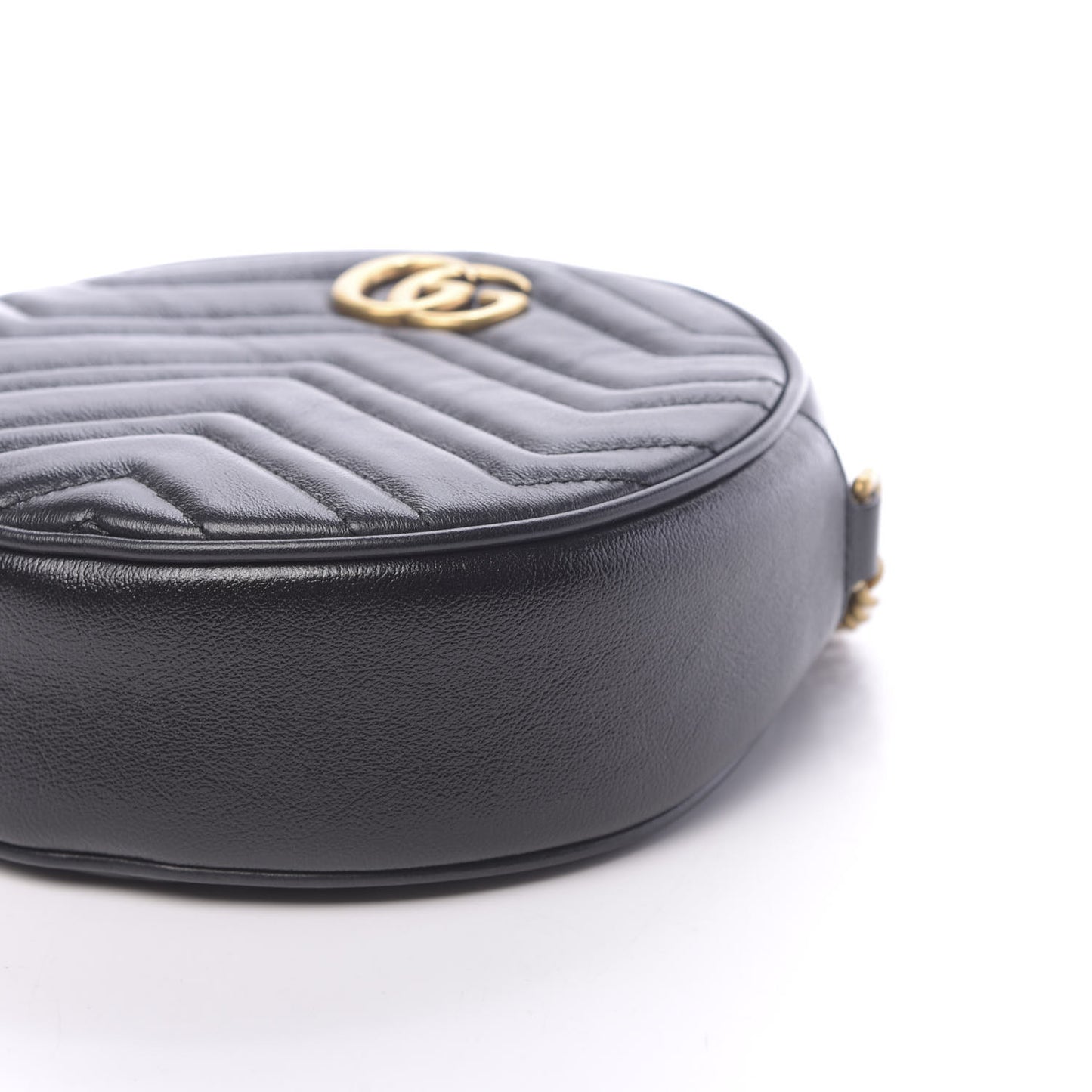 Azalea Calfskin Matelasse Heart Mini GG Marmont Round Shoulder Bag Black