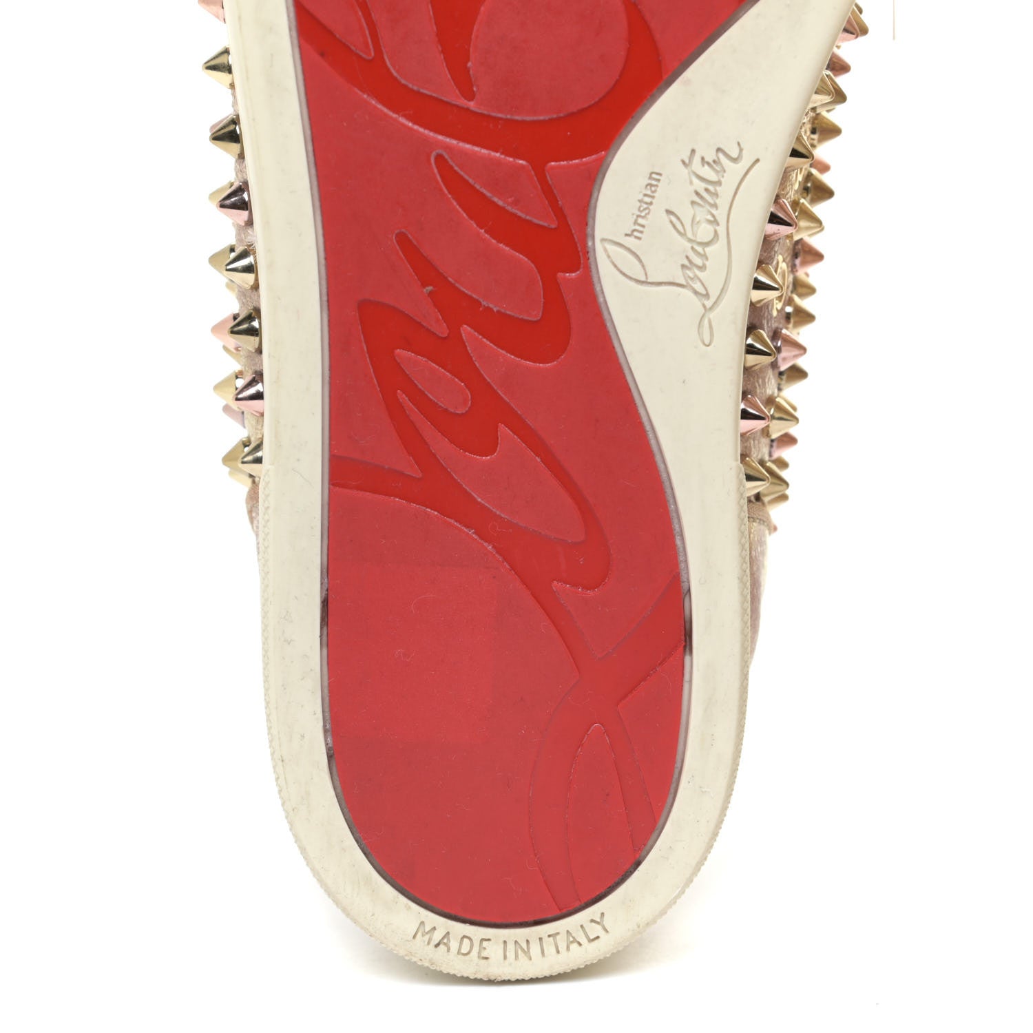 Christian Louboutin Metallic Crinkled Nappa Womens Louis Spikes Flat Sneakers 38.5 Rose Gold Multicolor 9 of 16