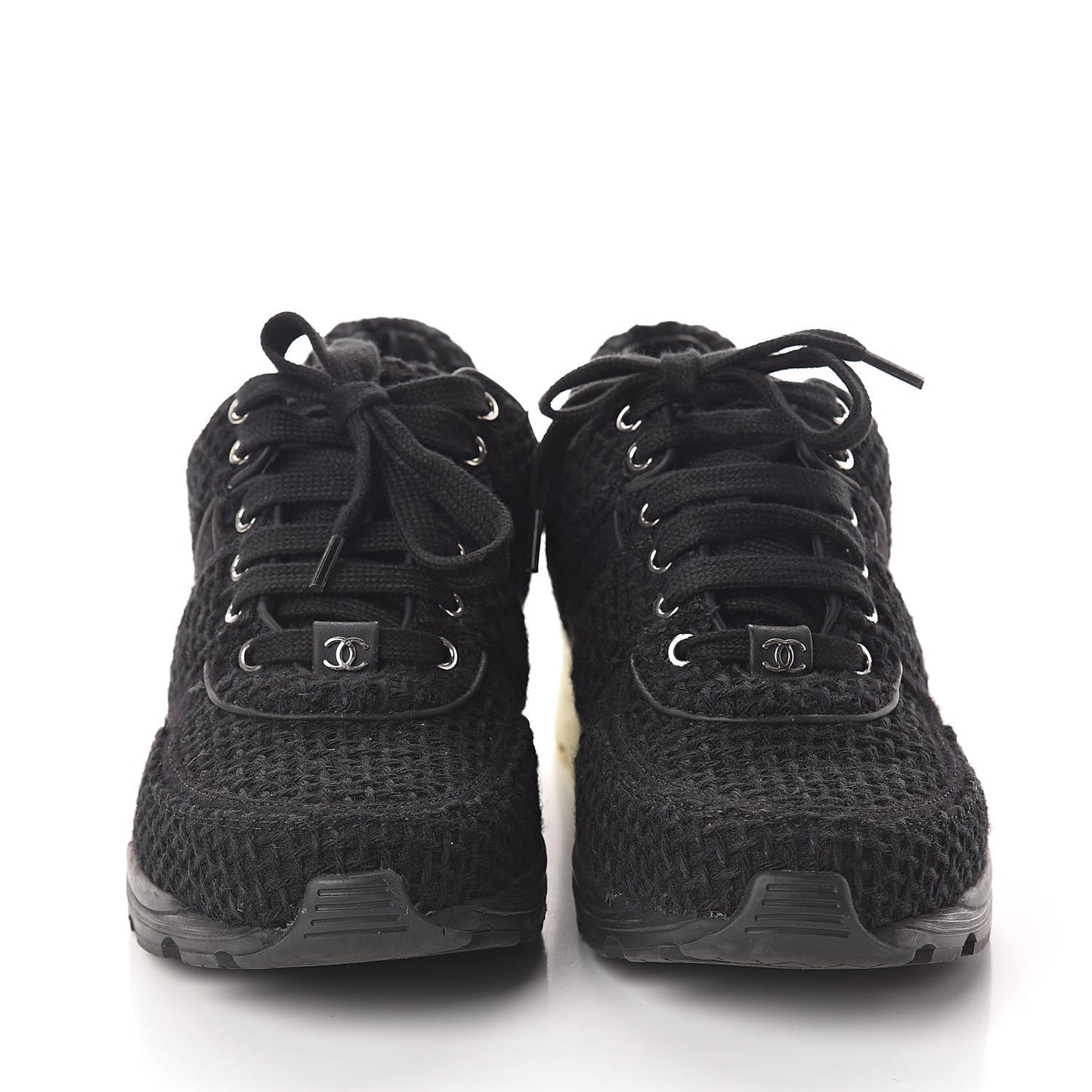 Tweed Calfskin Sneakers 39 Black White