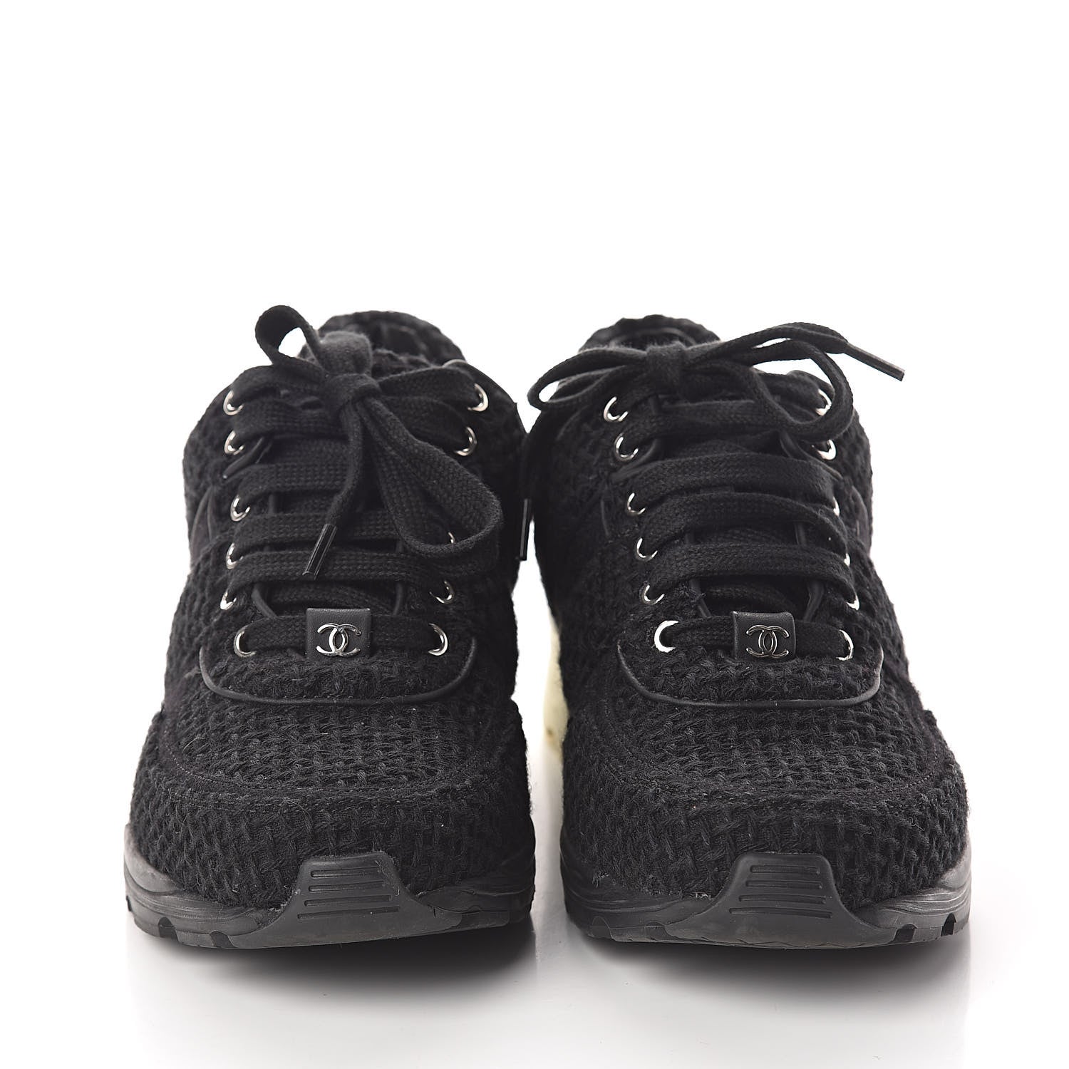 Chanel Tweed Calfskin Sneakers 39 Black White 2 of 8