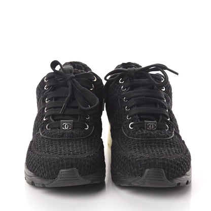 Chanel Tweed Calfskin Sneakers 39 Black White 2 of 8