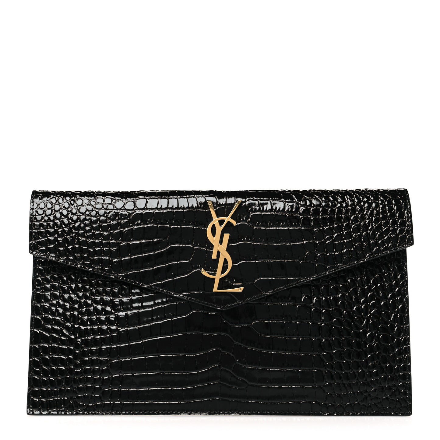 Calfskin Crocodile Embossed Uptown Monogram Pouch Black