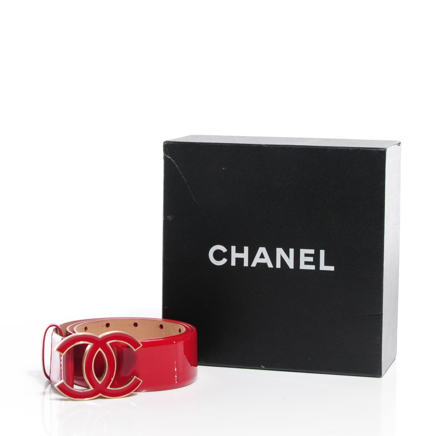Patent Calfskin CC Logo Belt 85 34 Red