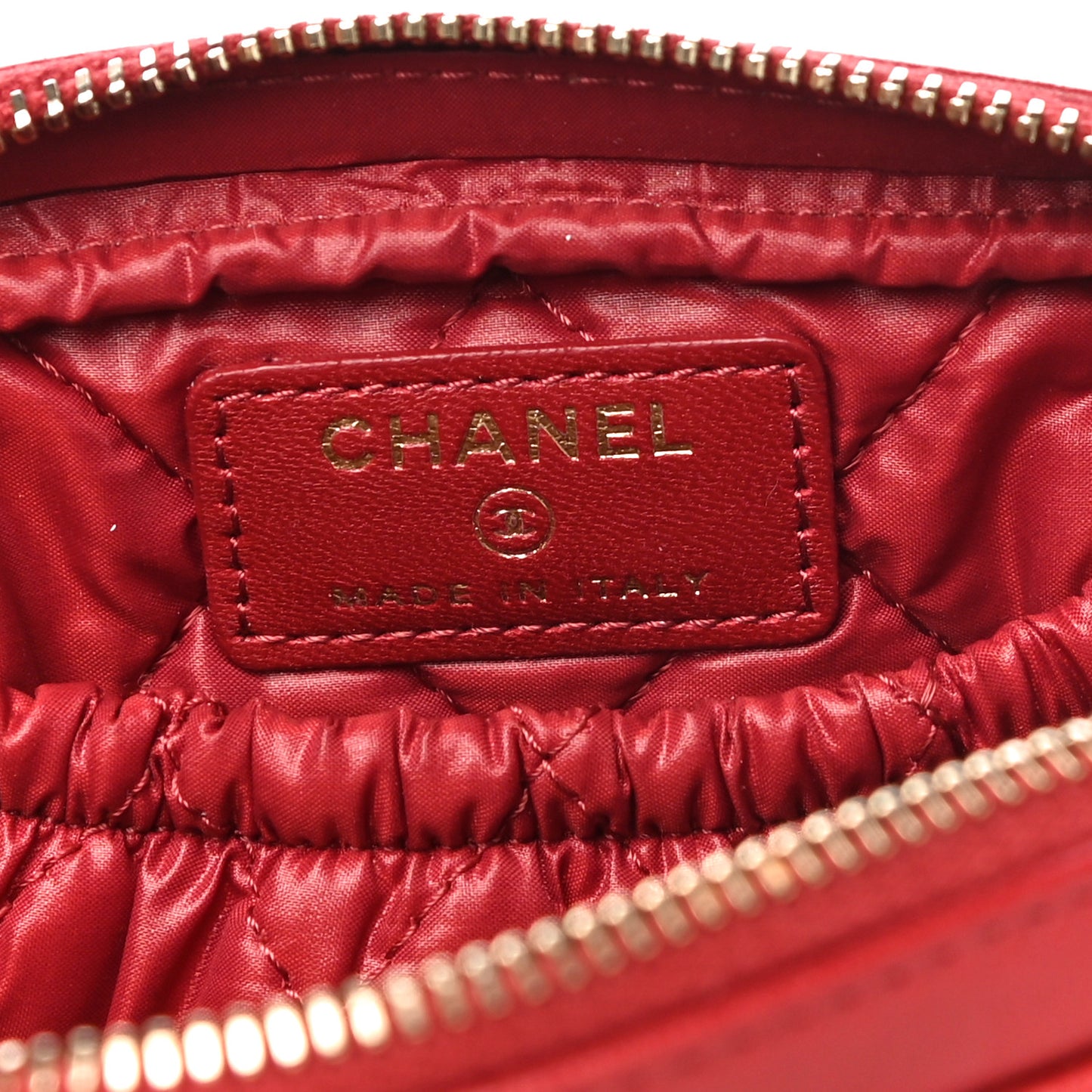 Lambskin Quilted Small Curvy Pouch Cosmetic Case Red