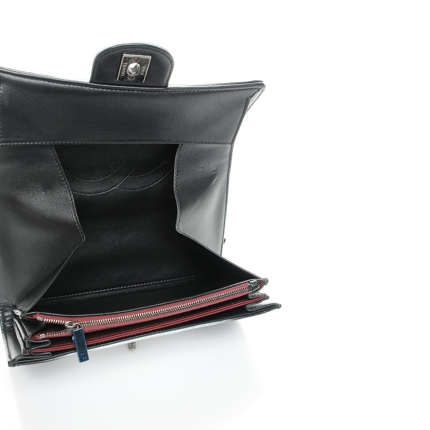 Iridescent Lizard Ombre Clutch with Removable Chain Silver