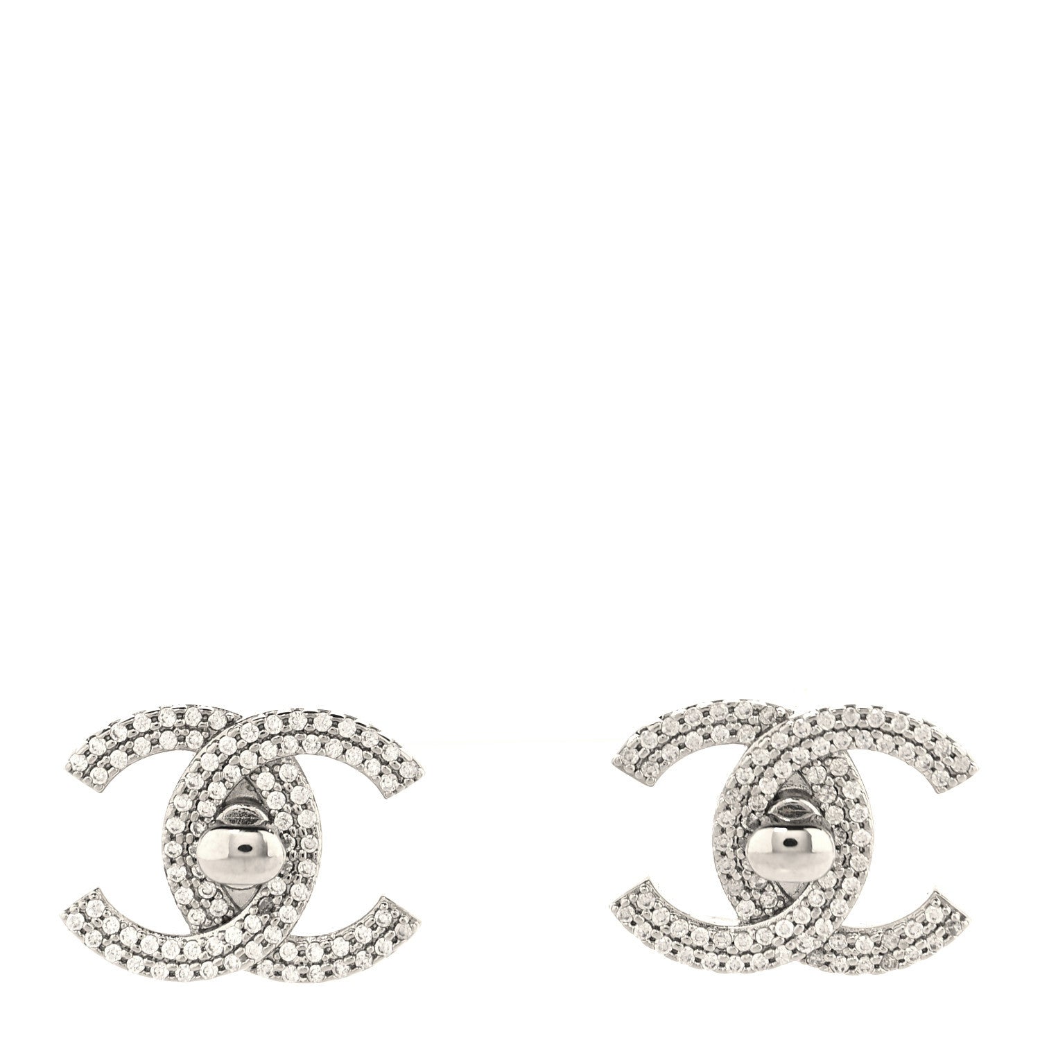 Chanel Crystal CC Turnlock Earrings Silver 1 of 4