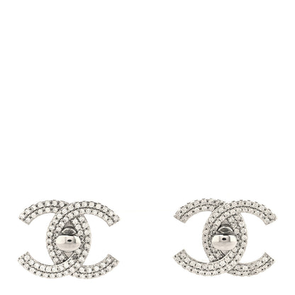 Chanel Crystal CC Turnlock Earrings Silver 1 of 4