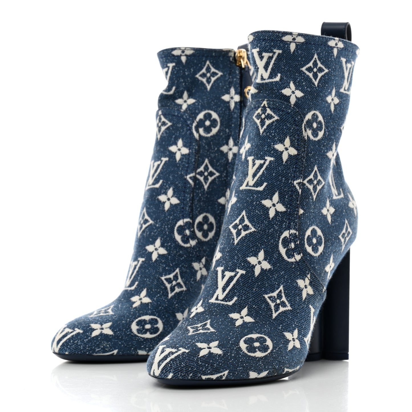 Denim Monogram Silhouette Ankle Boots 37 Navy Blue