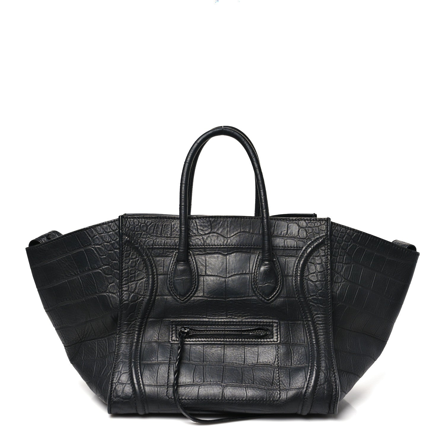 Celine Crocodile Embossed Calfskin Medium Phantom Luggage Black 1 of 11
