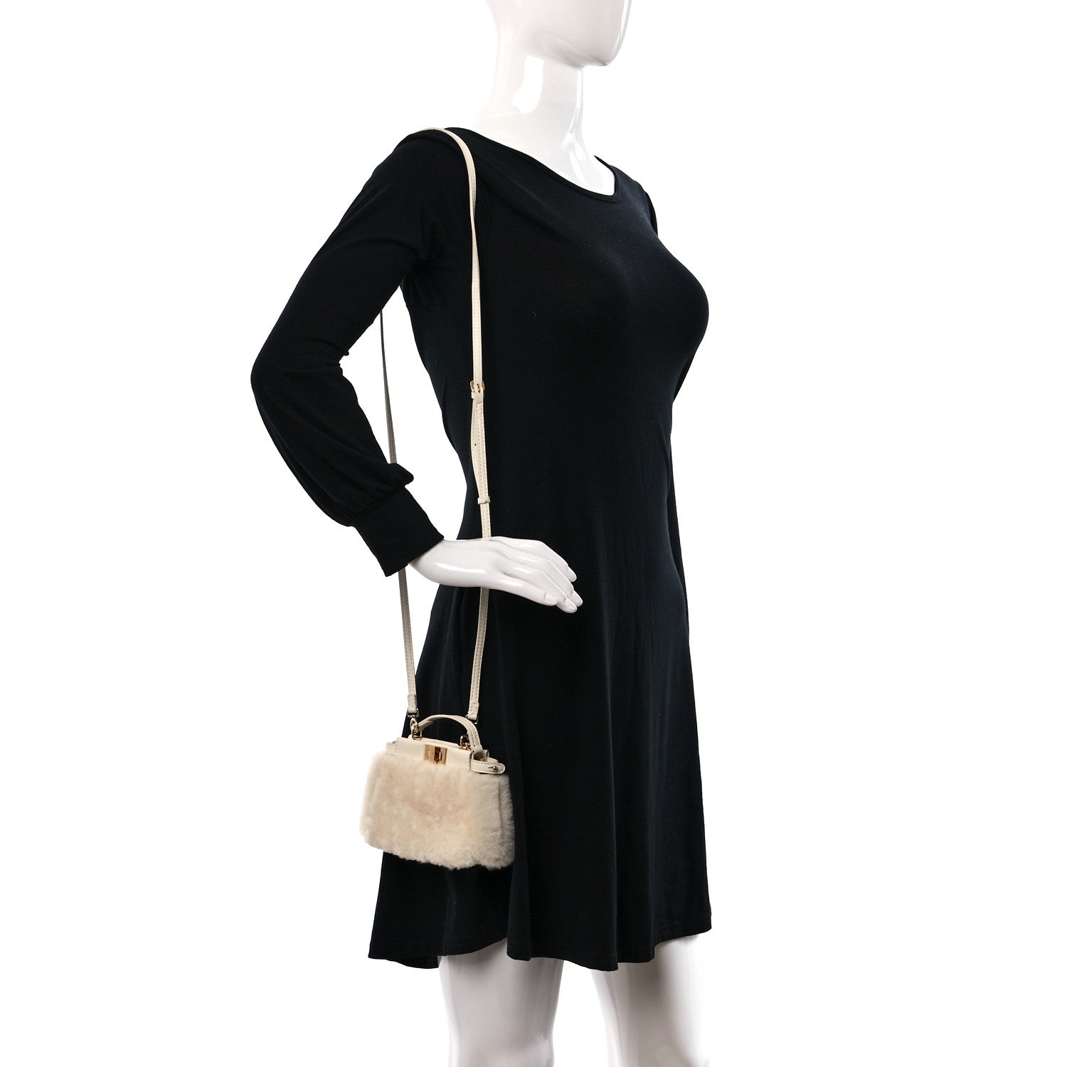 Fendi Shearling Shiny Nappa Micro Peekaboo Iconic Satchel White 2 of 13