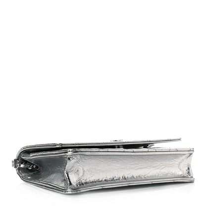 Chanel Hammered Metallic Calfskin Quilted Wallet On Chain WOC Silver 4 of 10