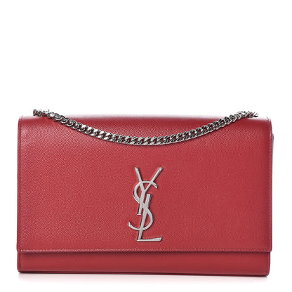 Saint Laurent Grain De Poudre Medium Monogram Kate Satchel Red 1 of 10