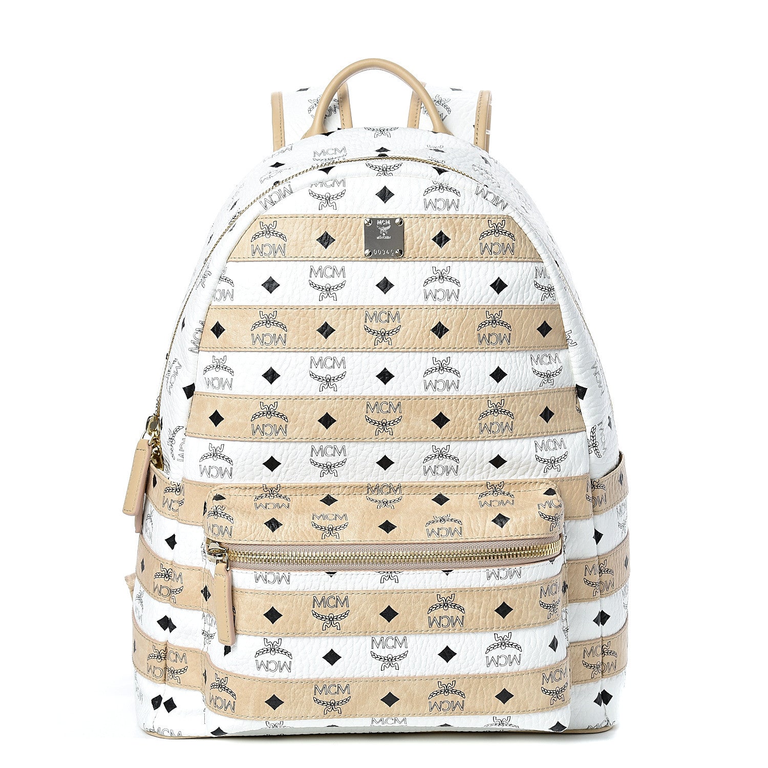 MCM Metallic Visetos Striped Medium Stark Backpack White Beige 1 of 12