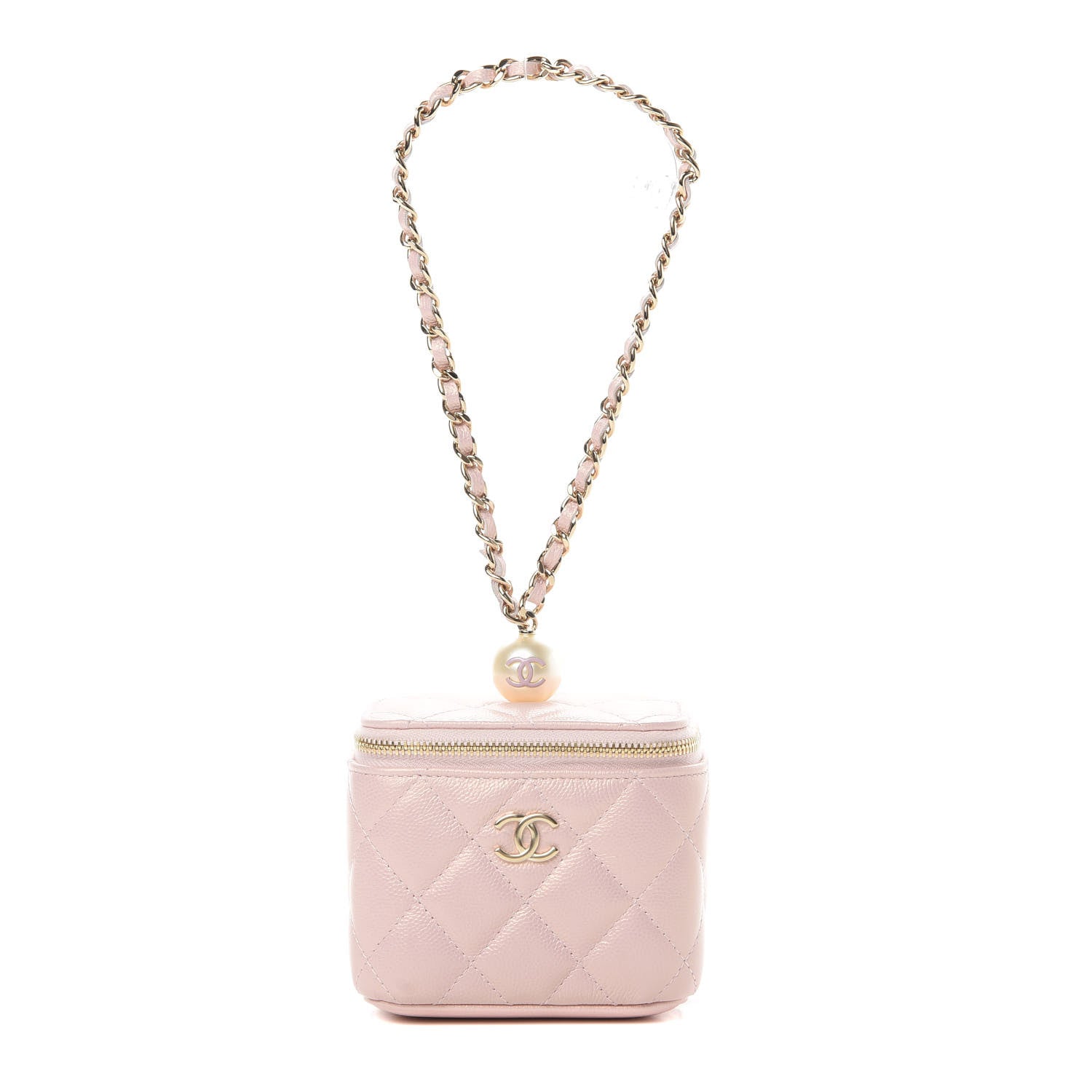 Chanel Iridescent Caviar Quilted Mini Pearl On Top Vanity Case With Chain Light Pink 1 of 7