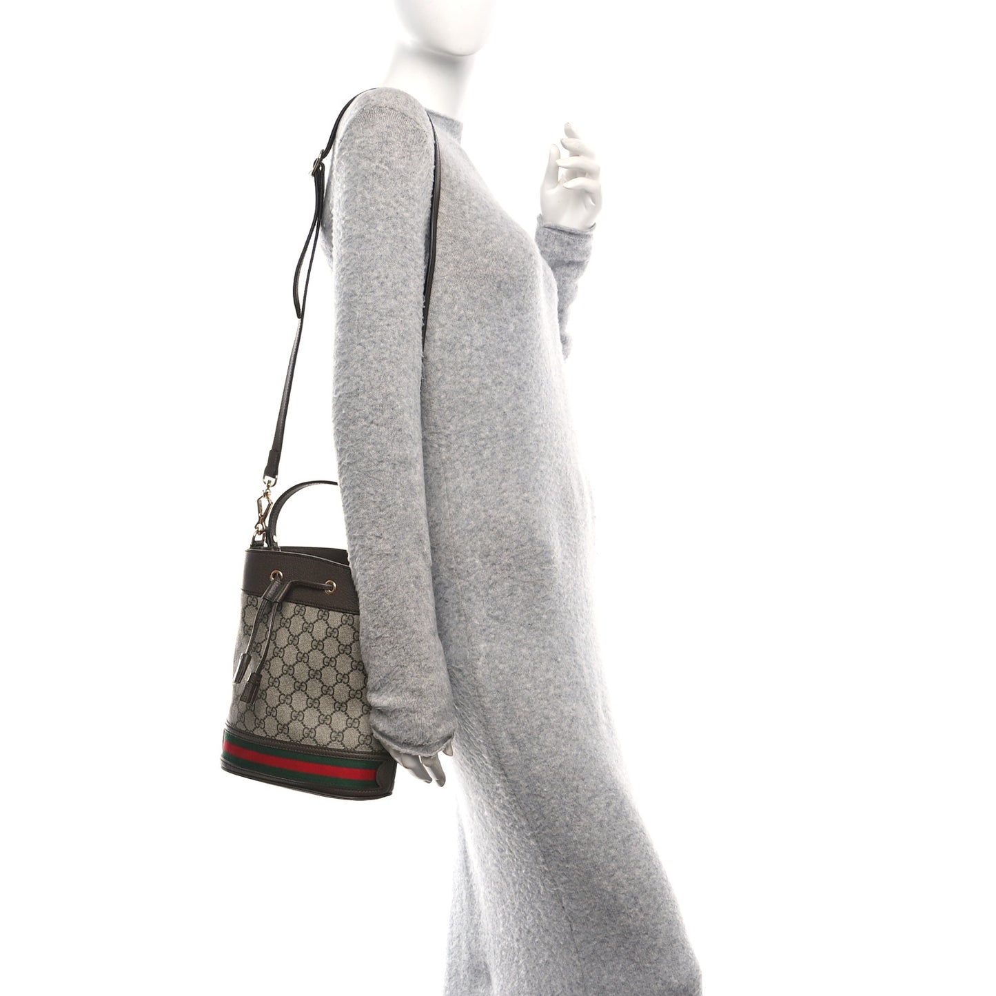GG Supreme Monogram Web Small Ophidia Bucket Bag Brown