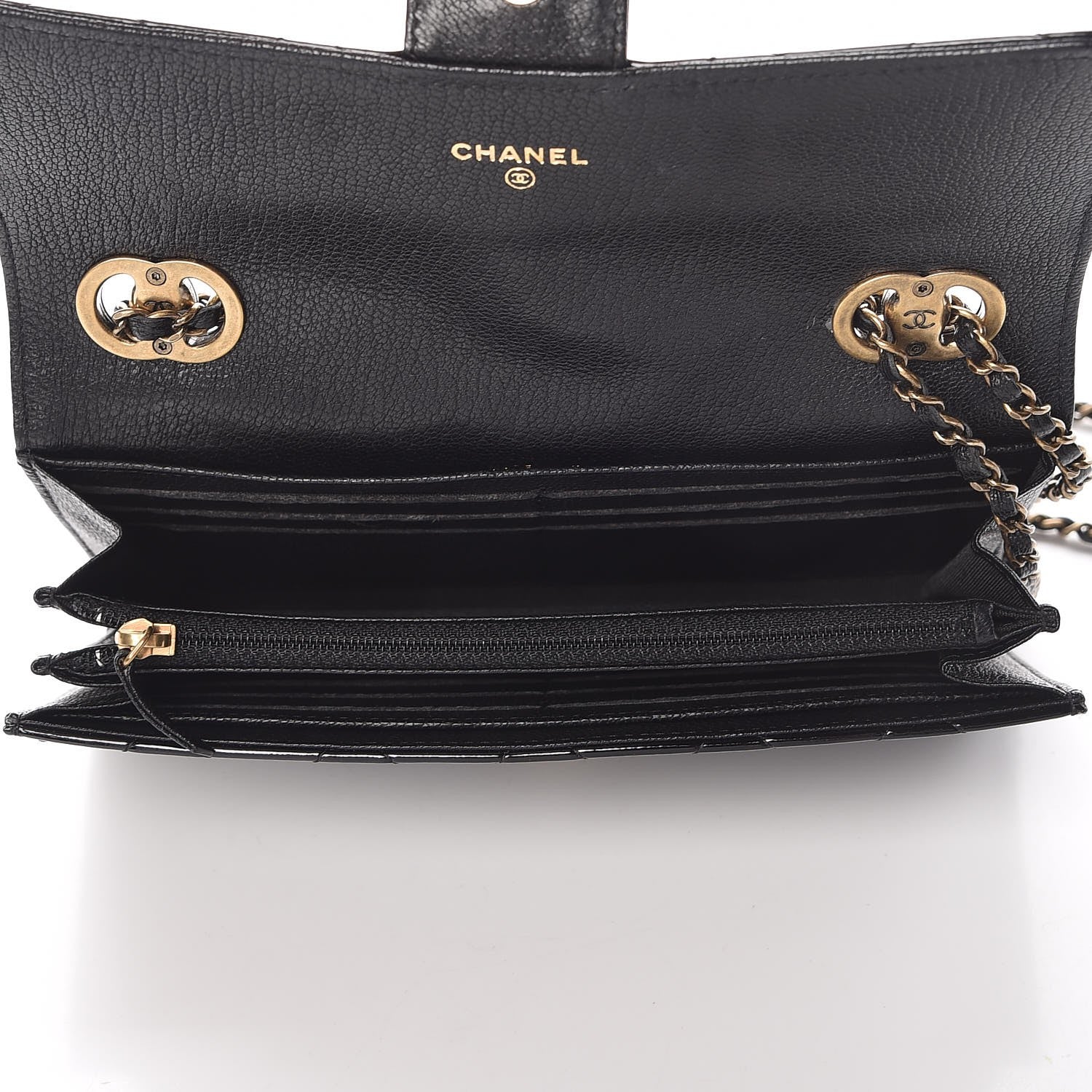 Chanel Patent Goatskin Quilted Small CC Eyelet Wallet On Chain WOC Black 6 of 10