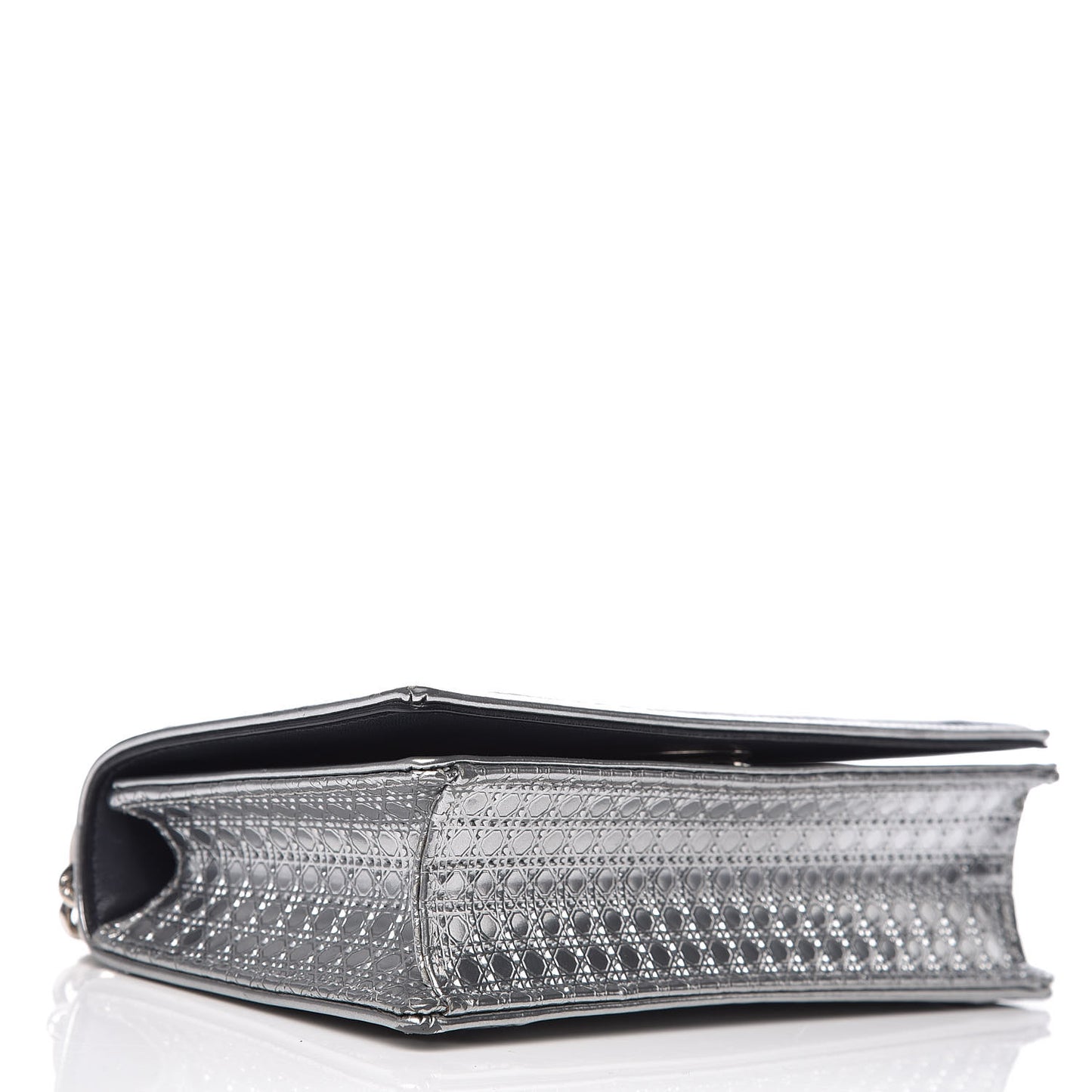 Metallic Patent Micro-Cannage Baby Diorama Flap Bag Silver