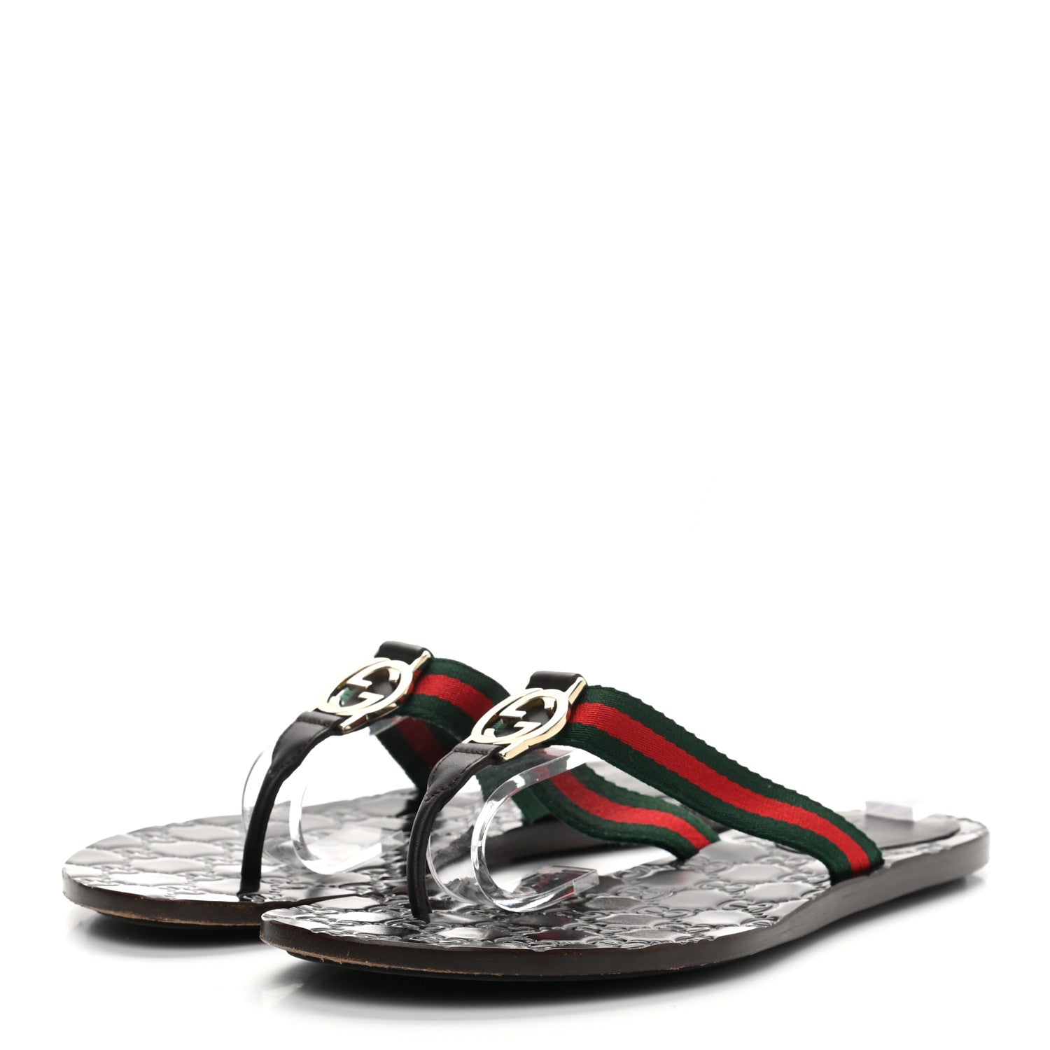 Gucci Nylon Guccissima Web Womens Thong Sandals 38 Green Red Cocoa 2 of 7