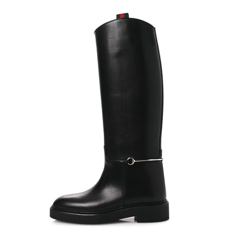 Shiny Calfskin Michelangelo Slim Horsebit Riding Boots 36 Black
