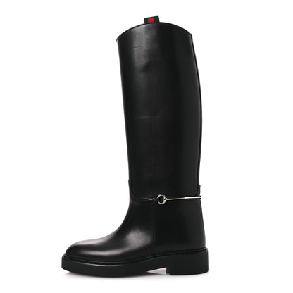 Gucci Shiny Calfskin Michelangelo Slim Horsebit Riding Boots 36 Black 2 of 22