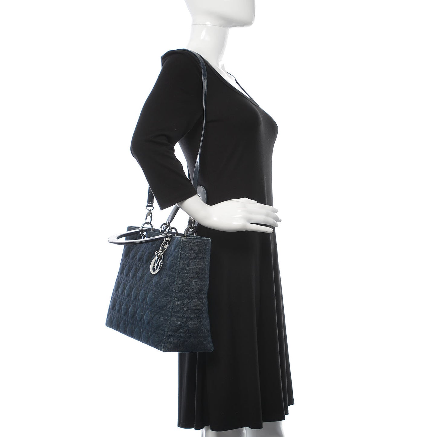 Denim Cannage Large Lady Dior Tote Blue