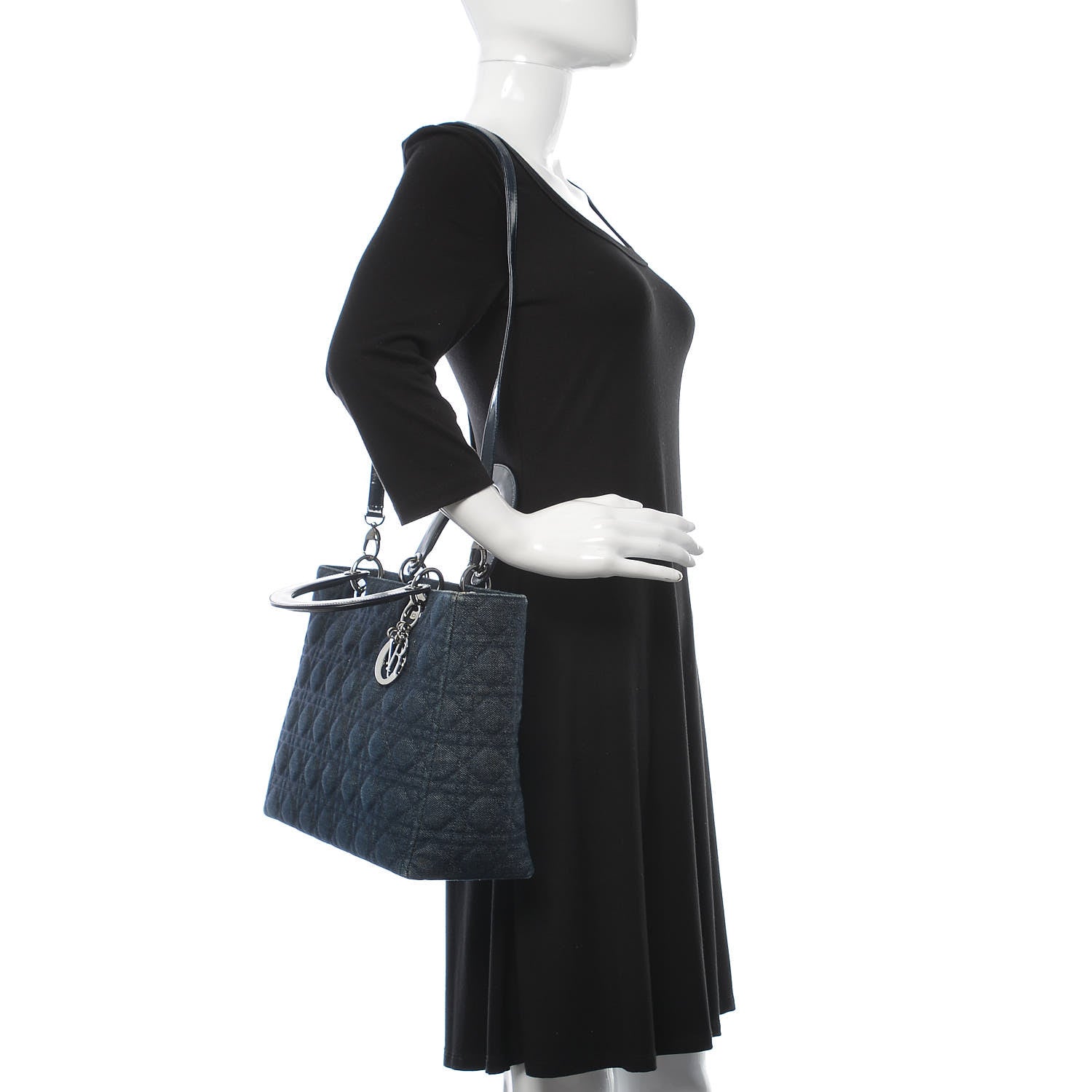 Christian Dior Denim Cannage Large Lady Dior Tote Blue 2 of 14