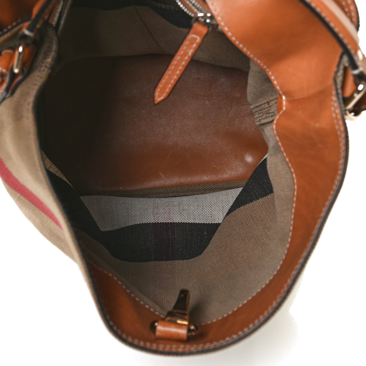 Burberry Canvas Mega Check Medium Ashby Hobo Saddle Brown 5 of 13