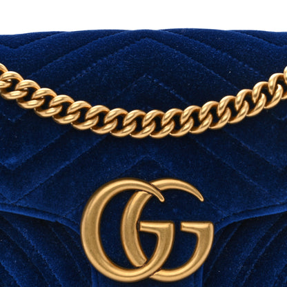 Gucci Velvet Matelasse Small GG Marmont Shoulder Bag Cobalt Blue 6 of 10