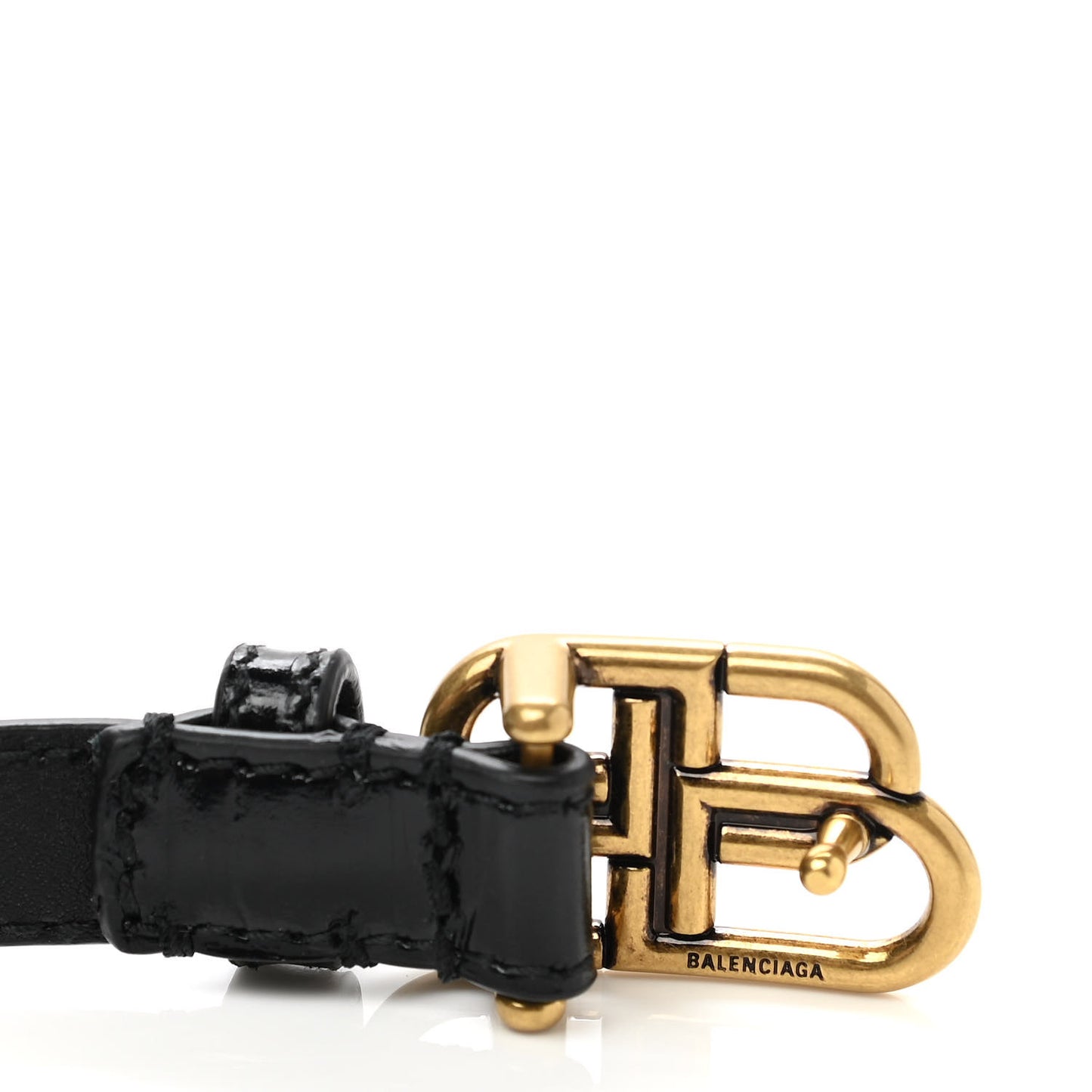 Shiny Calfskin Crocodile Embossed BB 15mm Thin Belt 80 32 Black