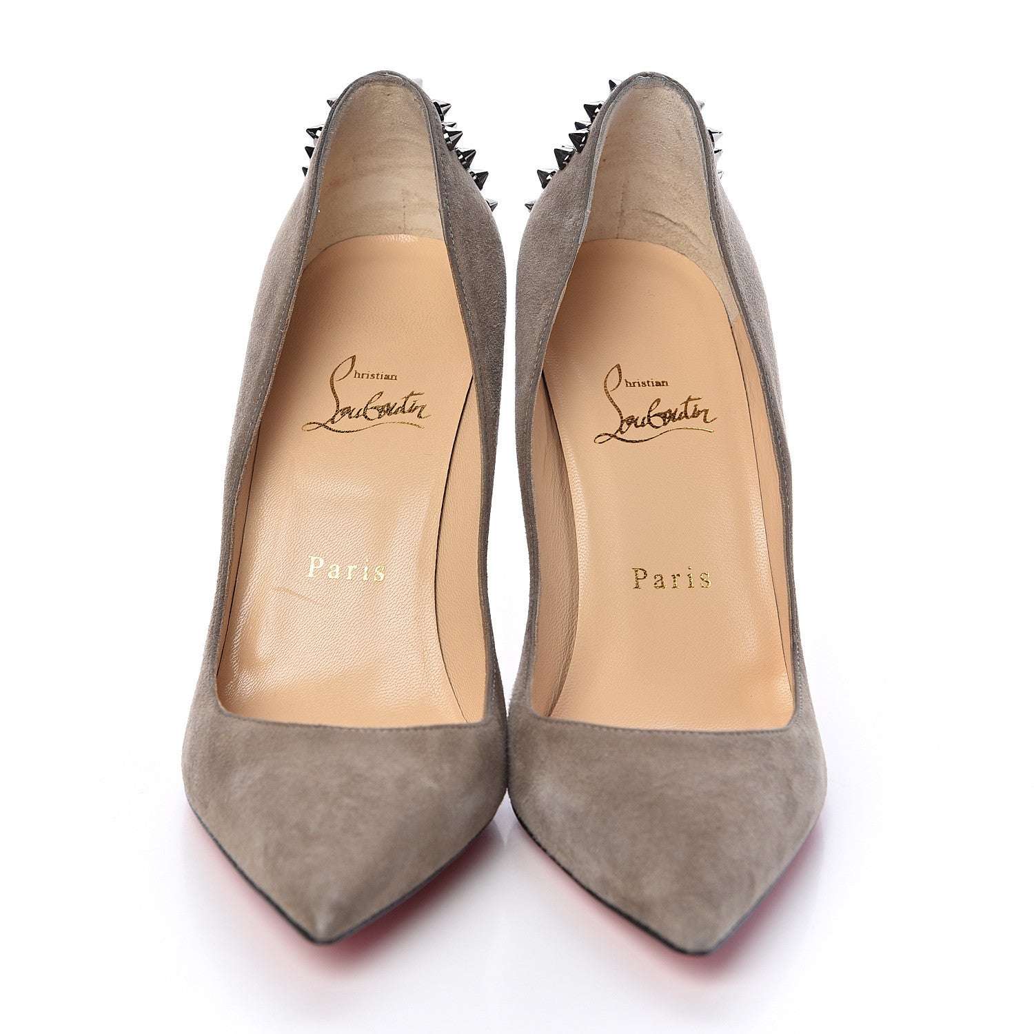 Christian Louboutin Suede Studded Zappa 100 Pumps 37.5 Cendre Gun 2 of 8