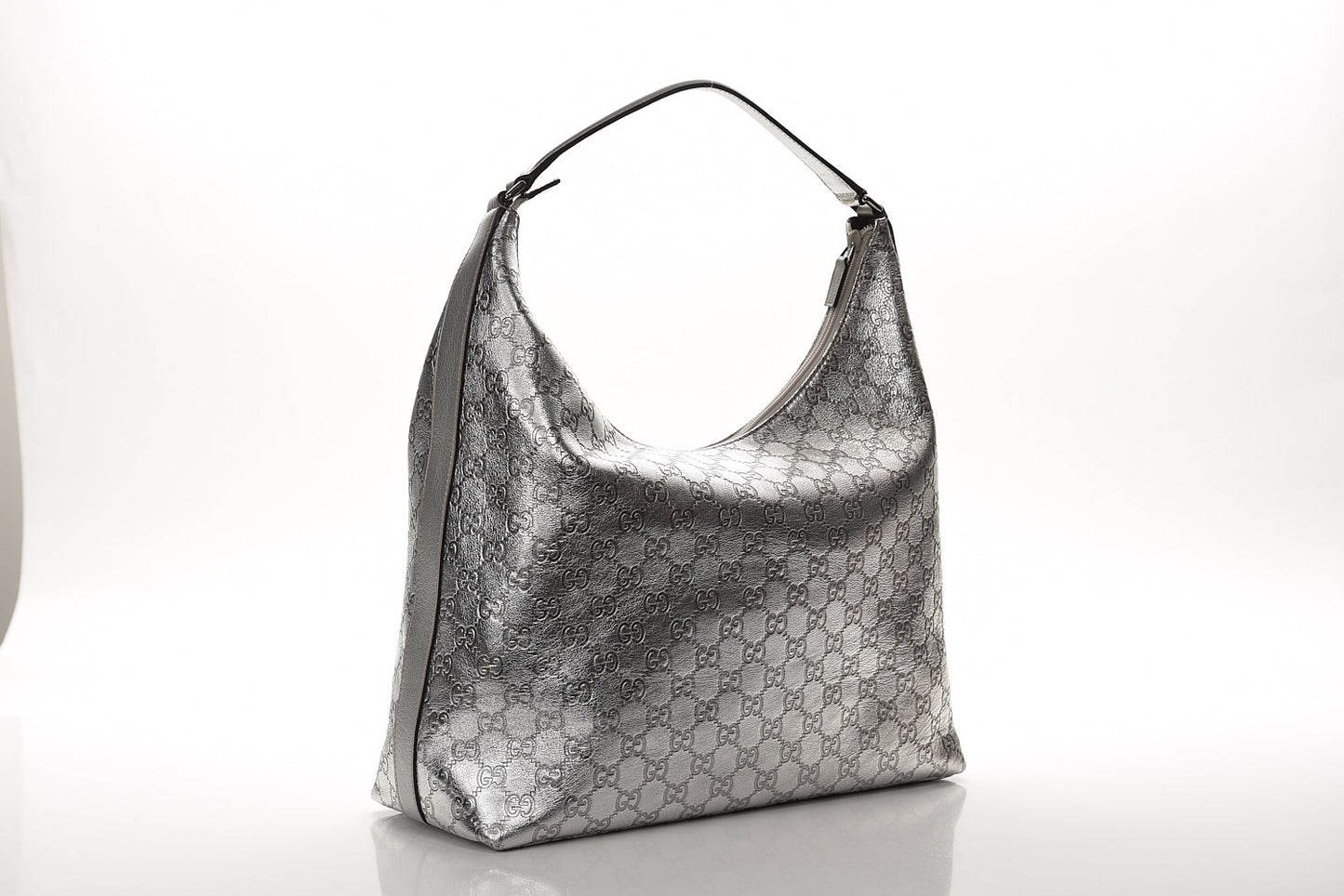 Metallic Guccissima Hobo Silver