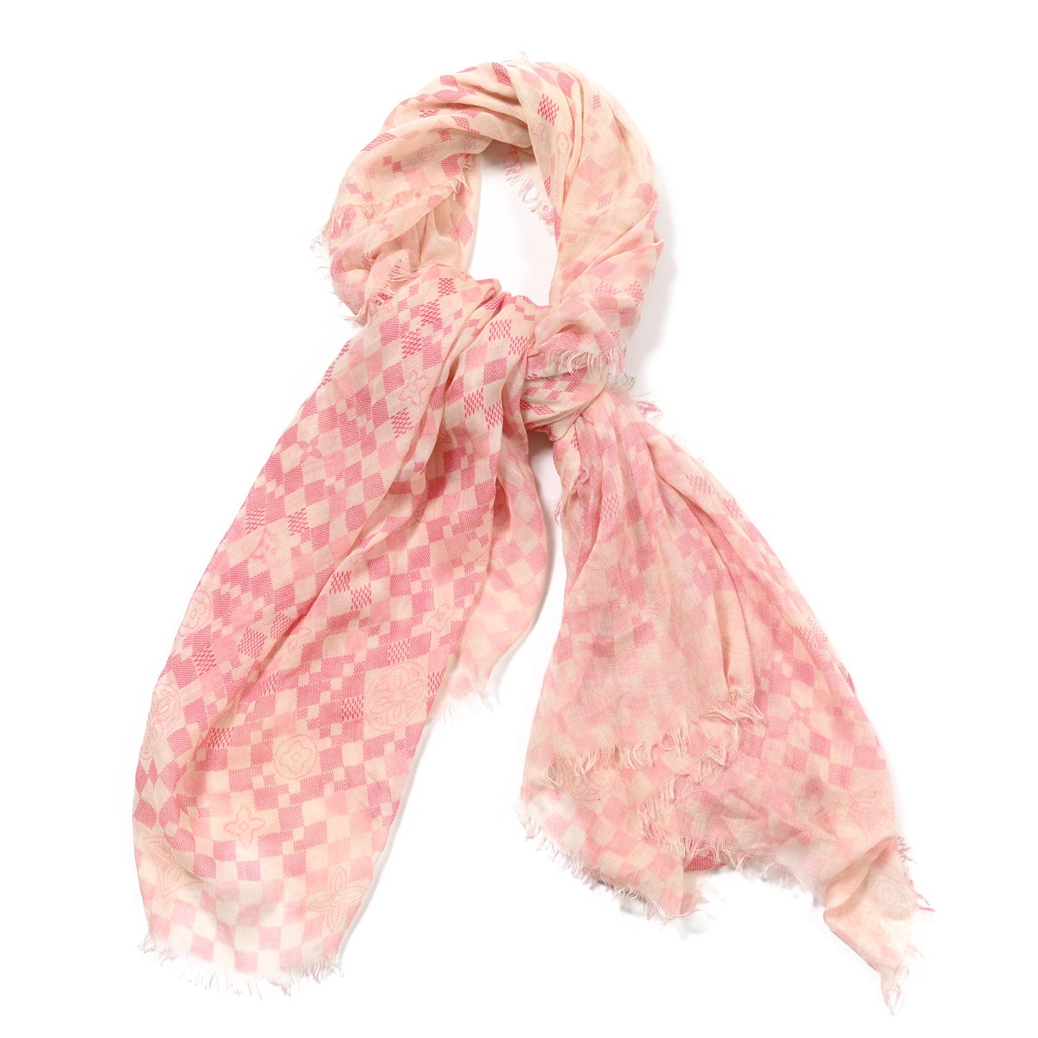 Louis Vuitton Cashmere Silk Damier Scarf Ivory Pink 1 of 4