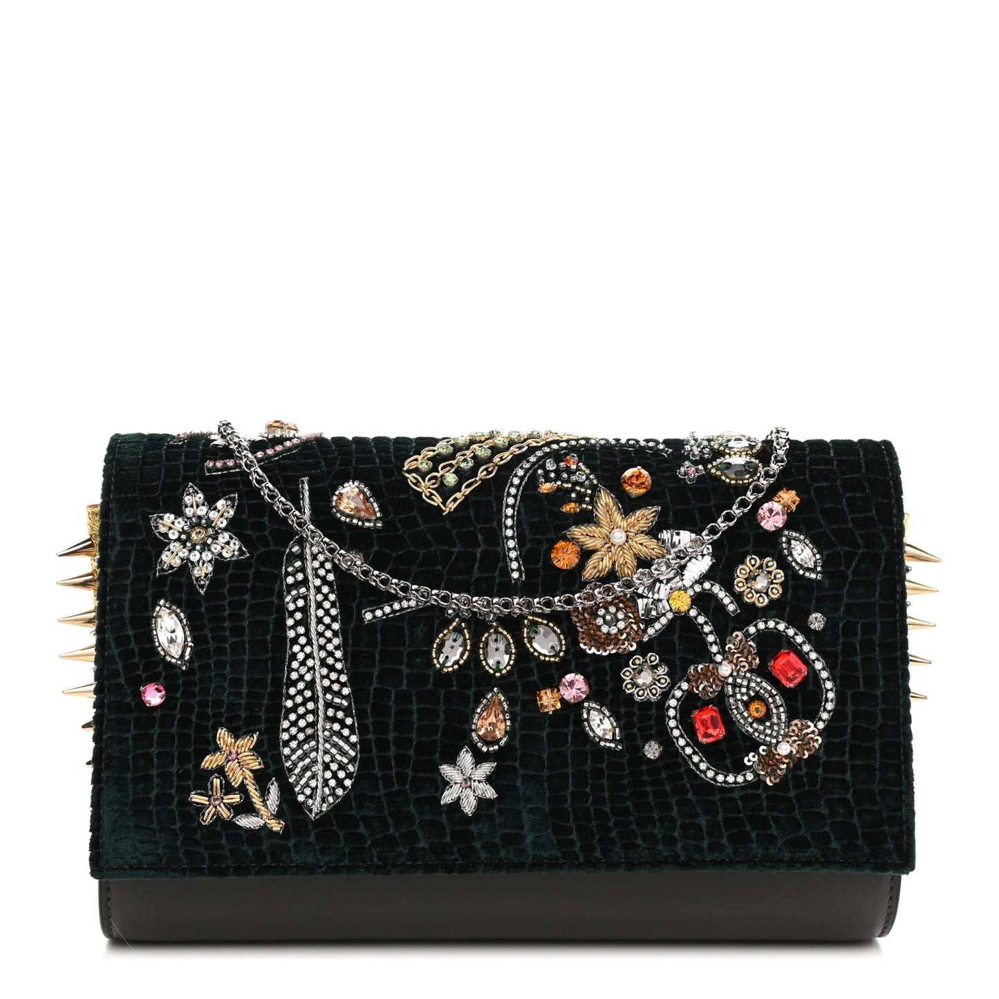 Calfskin Beaded Chain Wallet Dark Gray