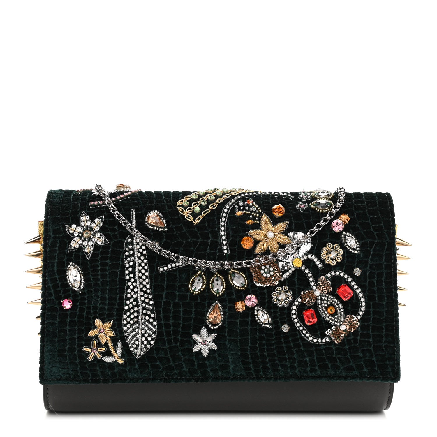 Christian Louboutin Calfskin Beaded Chain Wallet Dark Gray 1 of 9
