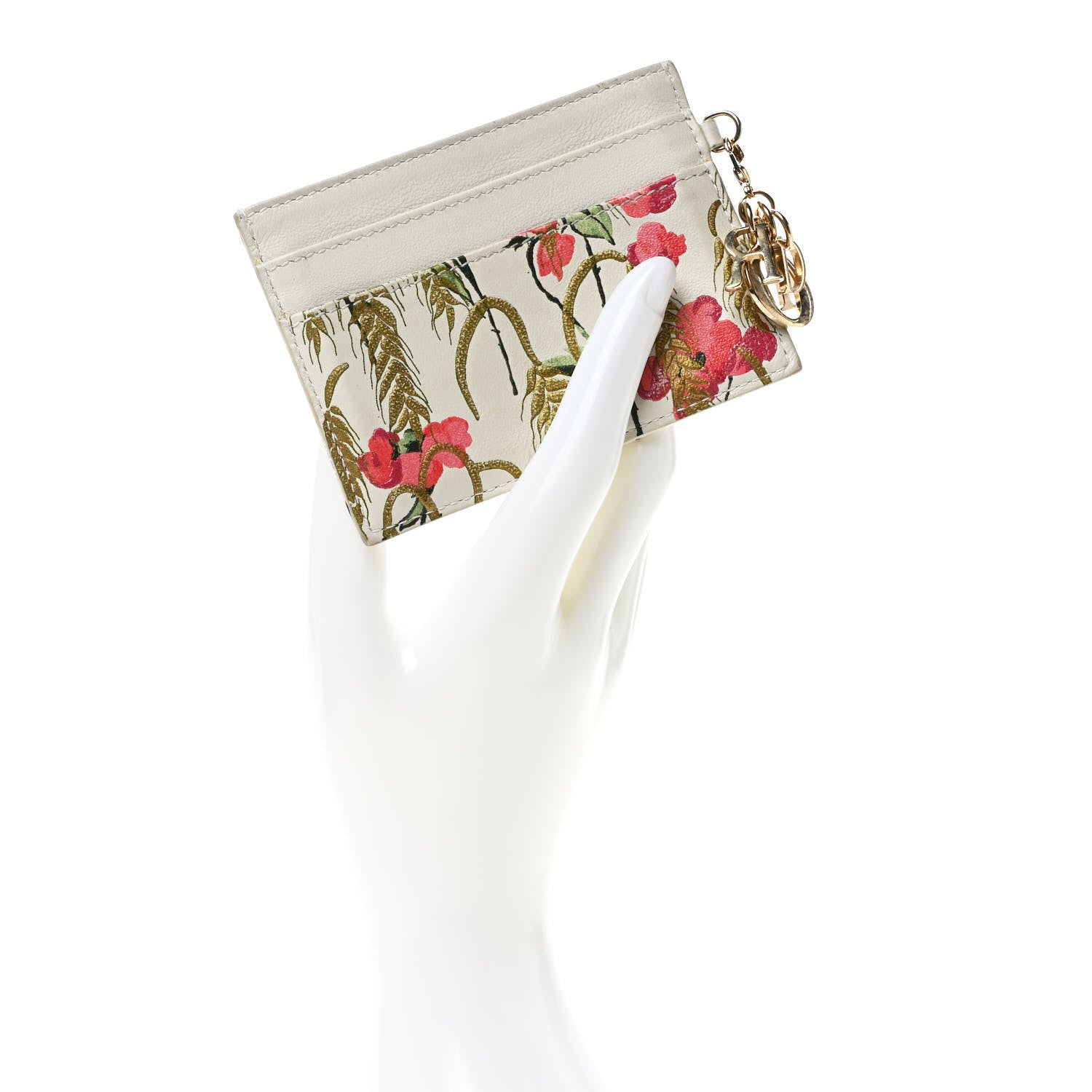 Christian Dior Calfskin Hibiscus Printed Card Holder Beige Multicolor 2 of 8