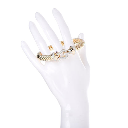 David Yurman 18K Yellow Gold Diamond Ruby 9mm Cable Buckle Bracelet 2 of 6