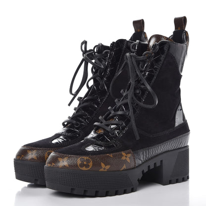 Louis Vuitton Suede Calfskin Monogram Laureate Platform Desert Boots 39 Black 2 of 8
