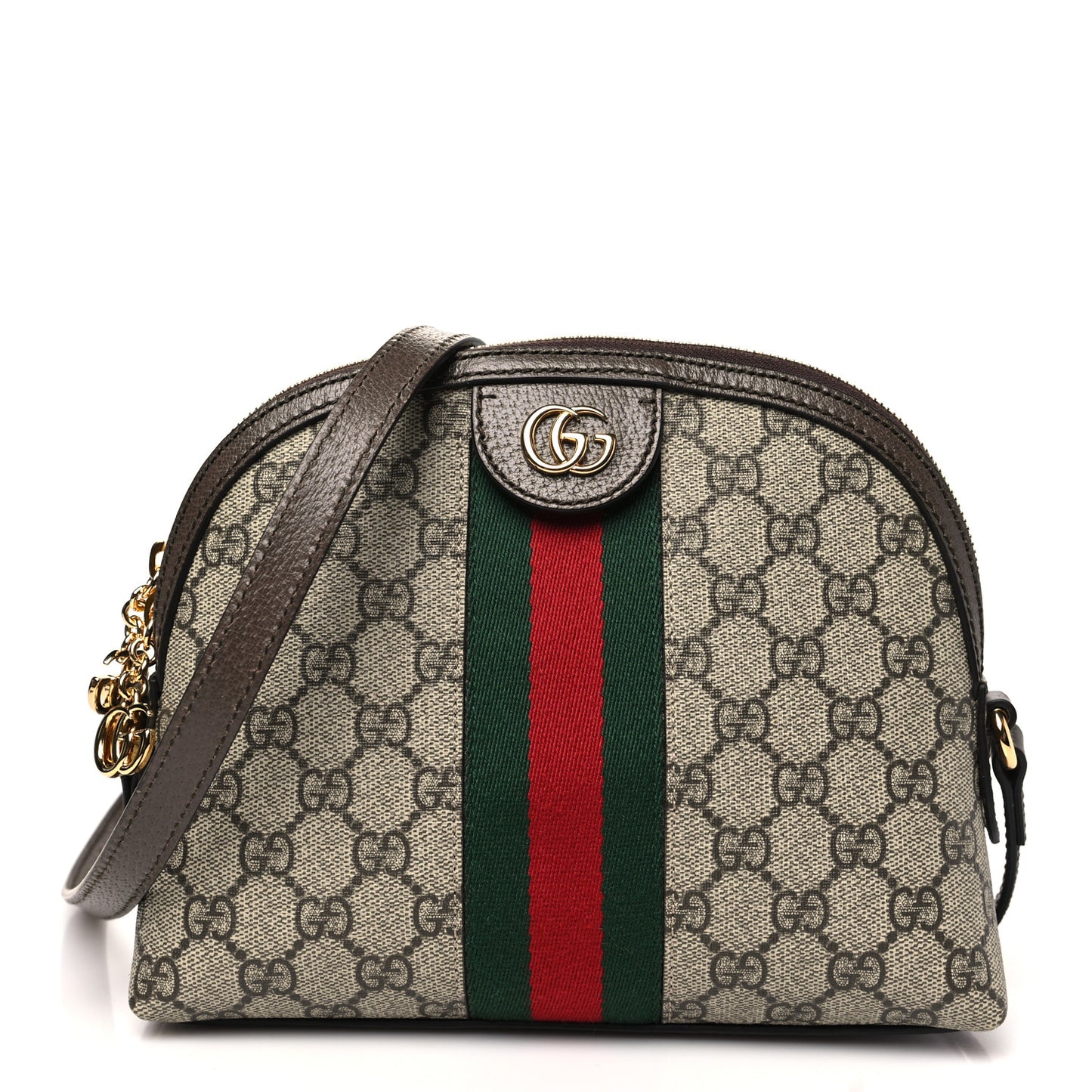 GG Supreme Monogram Textured Dollar Calfskin Web Small Ophidia Dome Shoulder Bag Beige Ebony New Acero