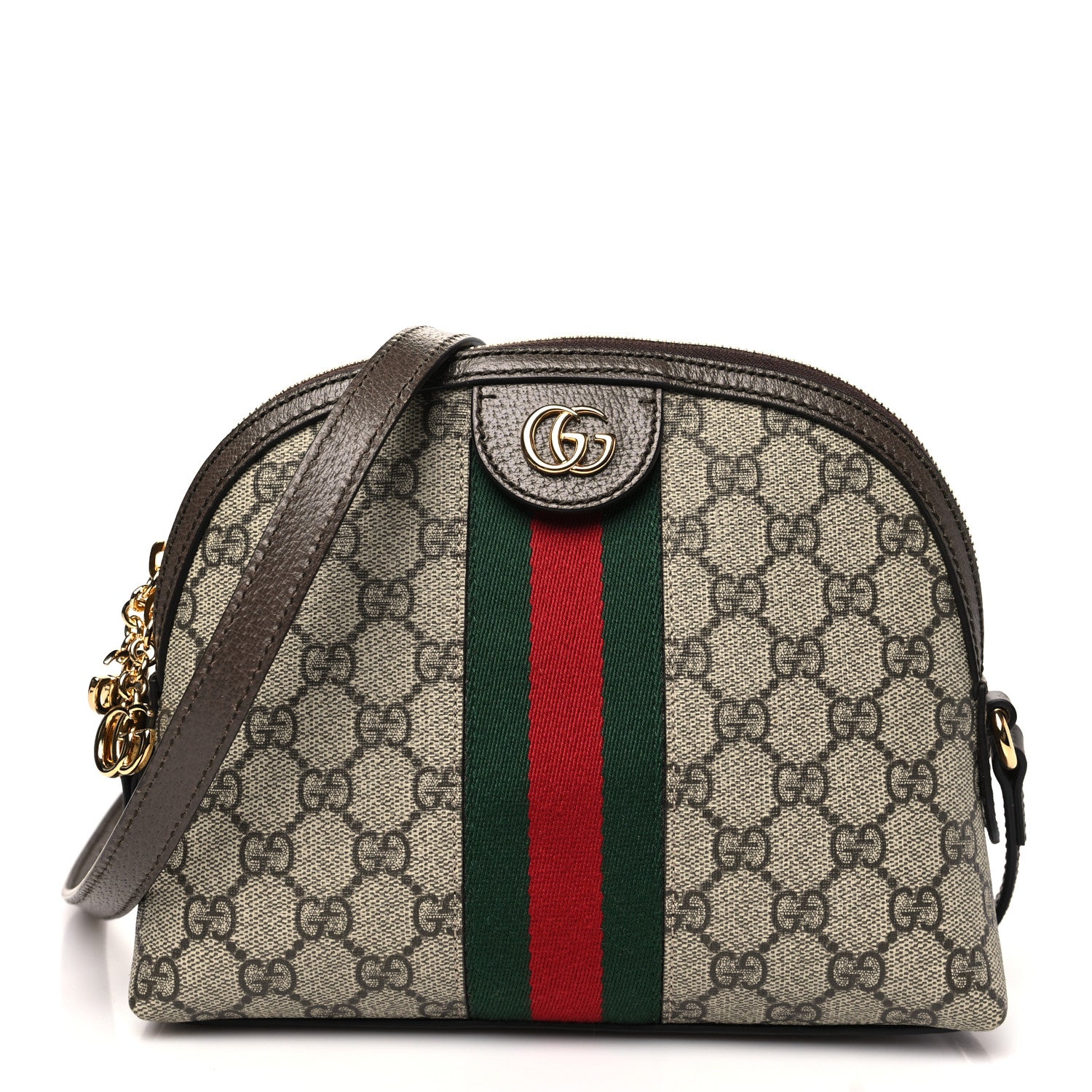 Gucci GG Supreme Monogram Textured Dollar Calfskin Web Small Ophidia Dome Shoulder Bag Beige Ebony New Acero 1 of 10