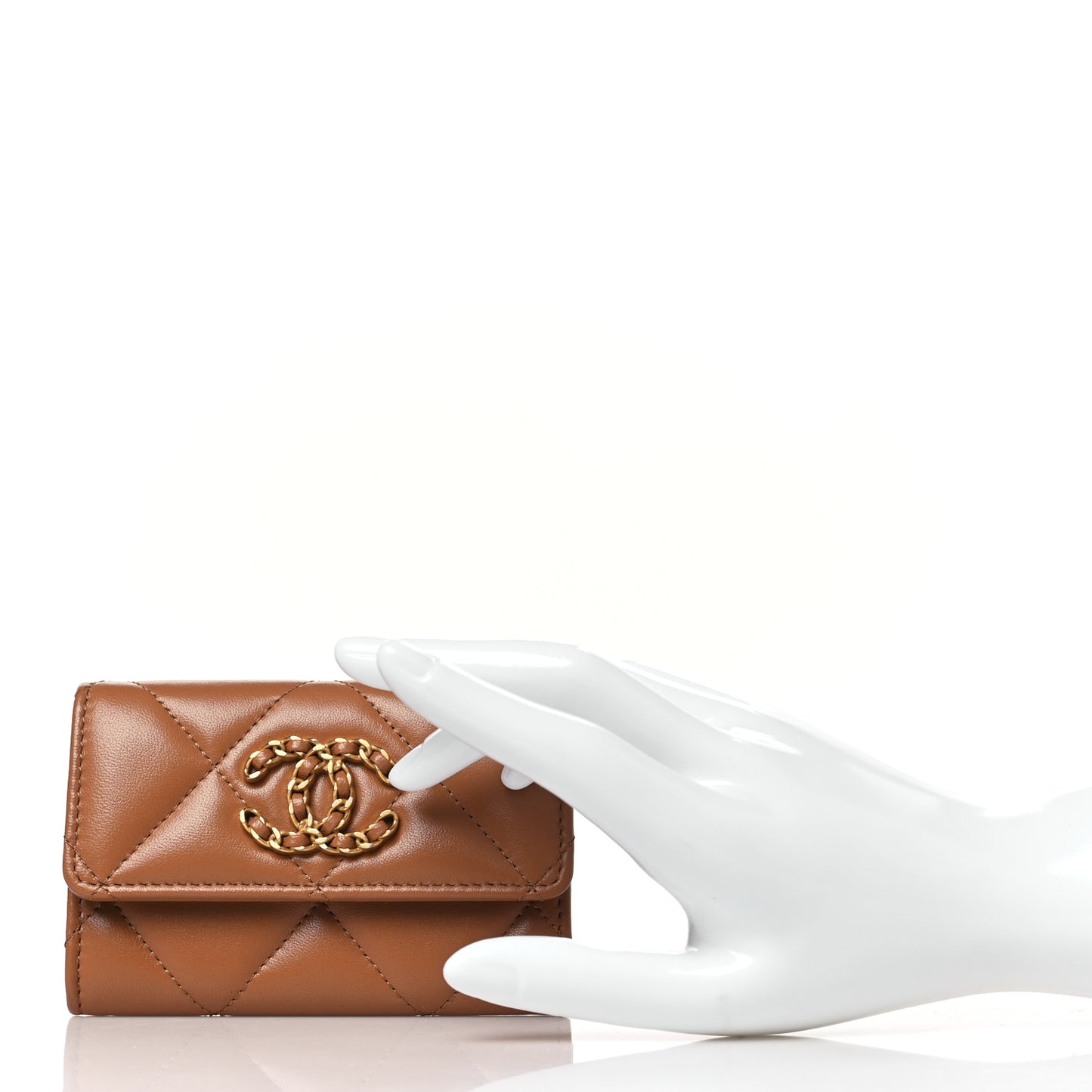 Lambskin Quilted Chanel 19 Flap Card Holder Brown