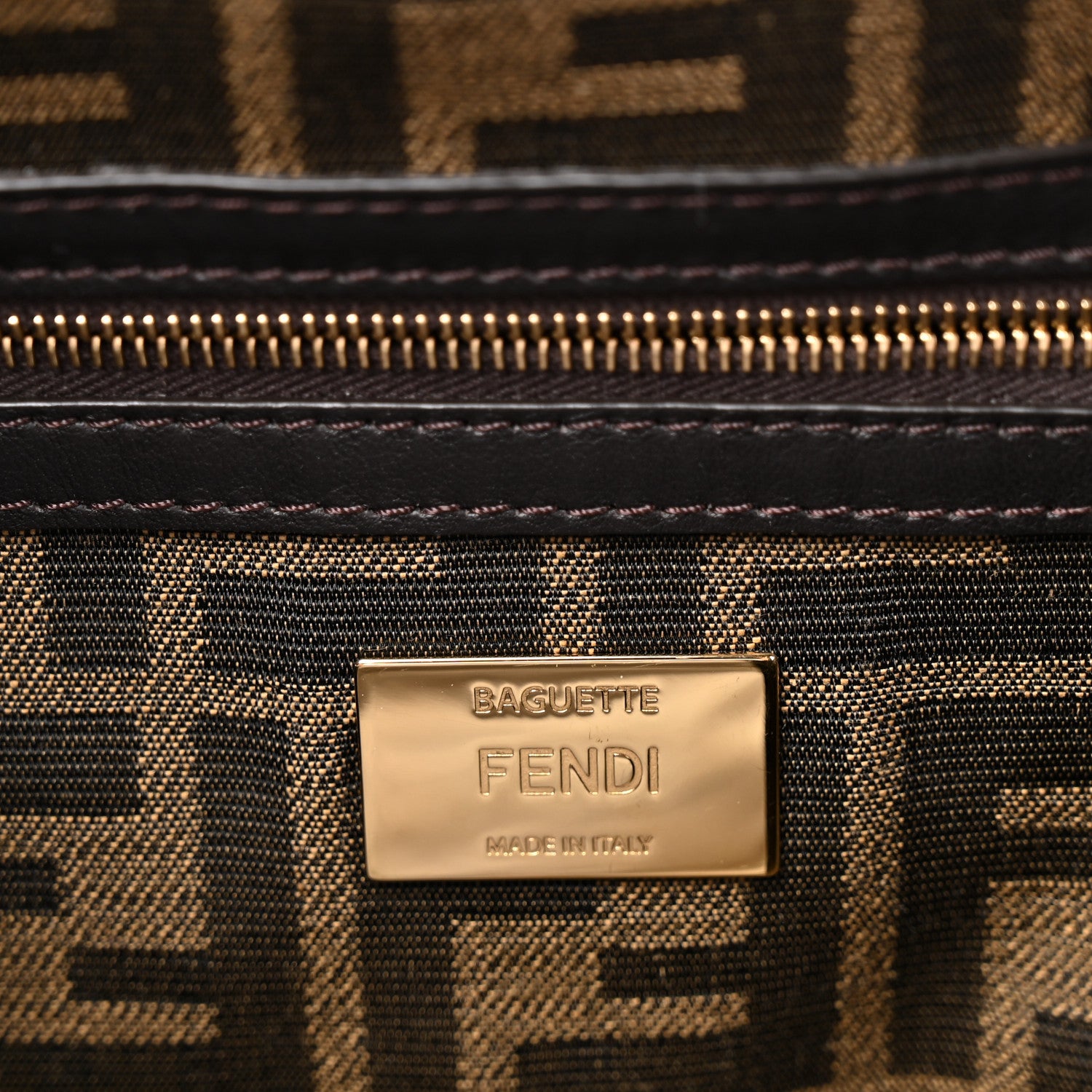 Fendi Fabric Jacquard FF 1974 Medium Baguette Tobacco Moro Black 6 of 10