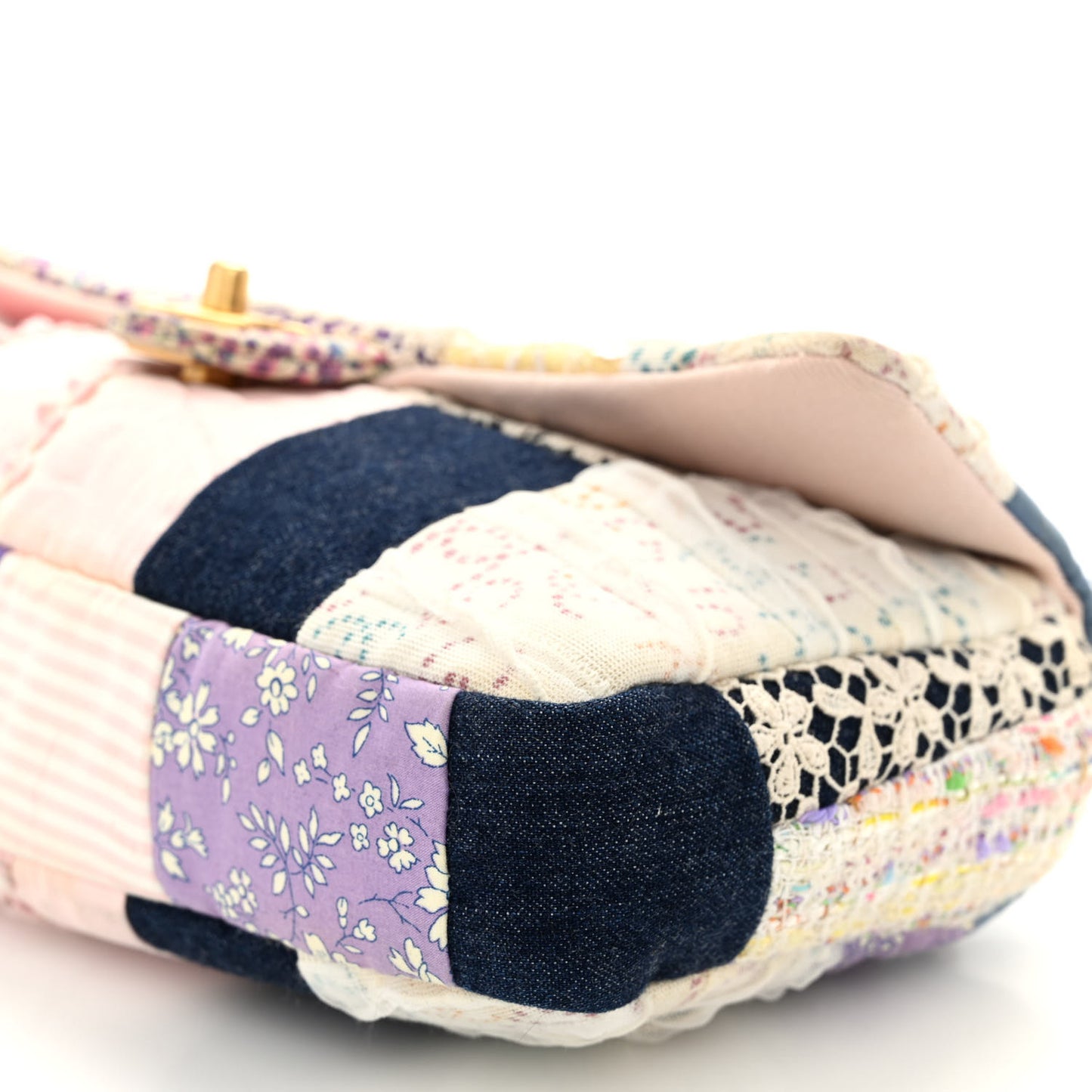 Fabric Patchwork Medium Flap Bag Pink