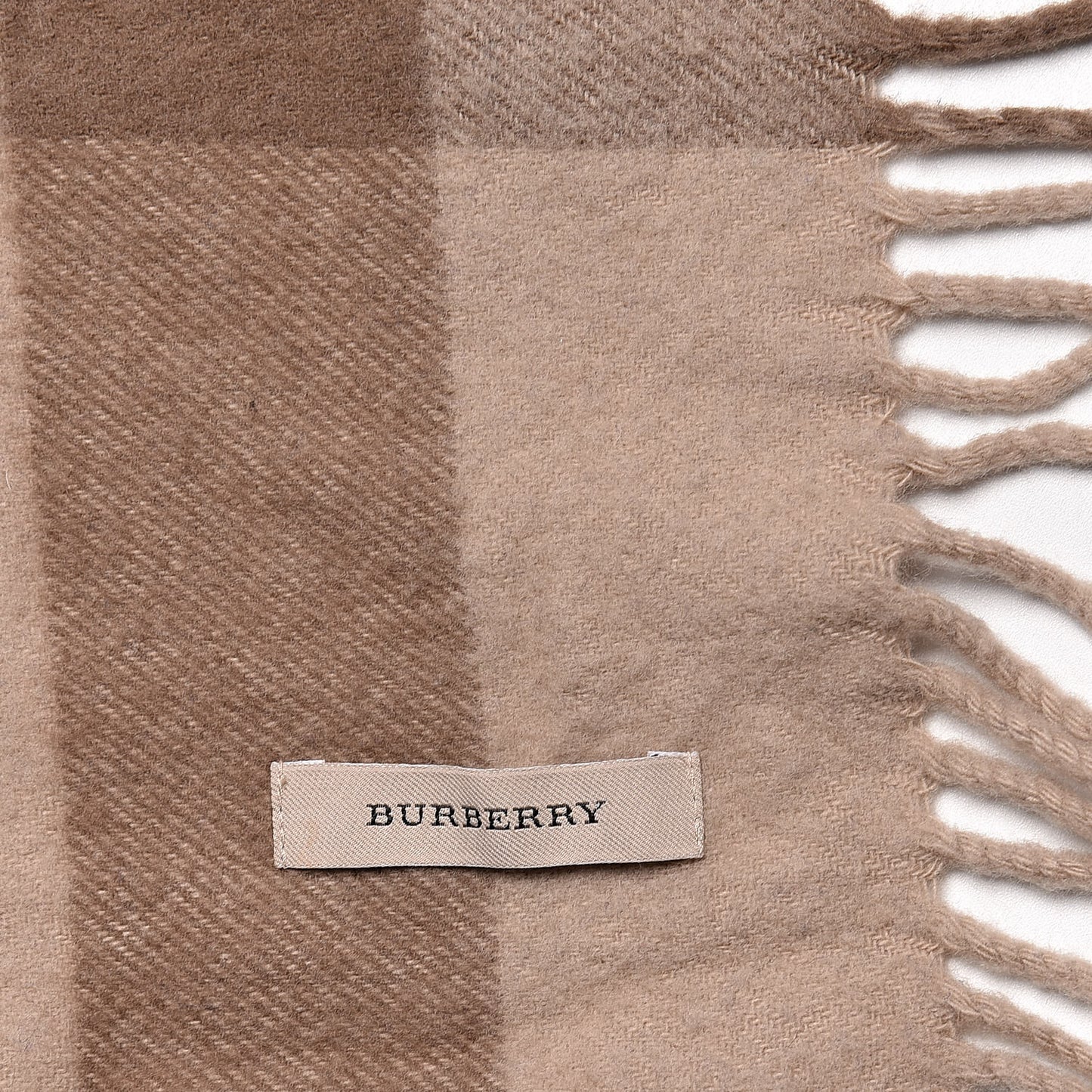 Merino Wool Half Mega Check Fringe Scarf Beige